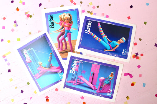 Great Shapes Barbie Fashion Trading Card Set of 4, Barbie Craft Paper Ephemera, Retro Collectible Barbie Swap Cards, Neon Pink Barbie Cards