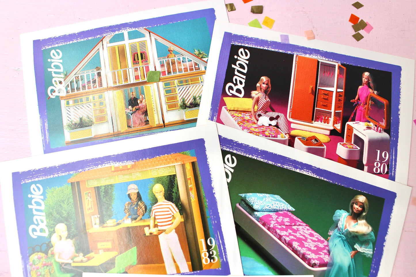 Barbie Dream Home Fashion Trading Card Set of 5, Superstar Era Barbie Craft Paper Ephemera, Retro Barbie Swap Cards, Barbie Journal Supplies