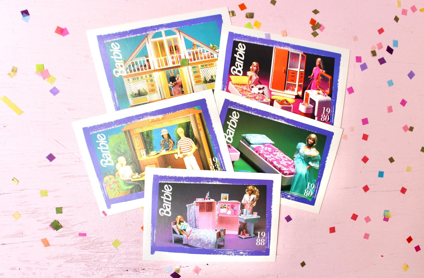 Barbie Dream Home Fashion Trading Card Set of 5, Superstar Era Barbie Craft Paper Ephemera, Retro Barbie Swap Cards, Barbie Journal Supplies