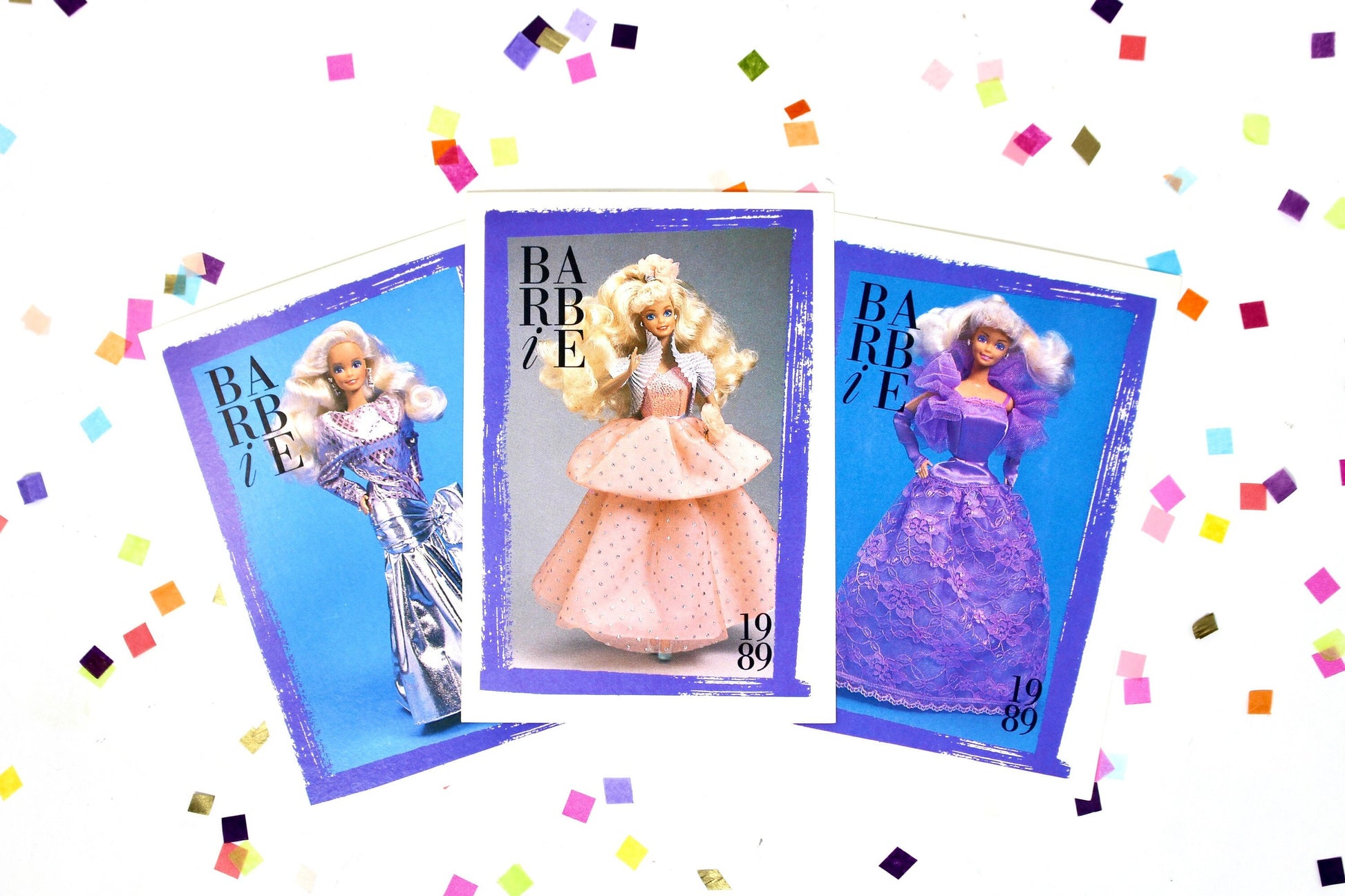 Barbie Fashion Gowns Trading Card Set of 3, Vintage Superstar Barbie Fashion Cards, Barbie Scrapbook Craft Cards, Vintage Paper Ephemera