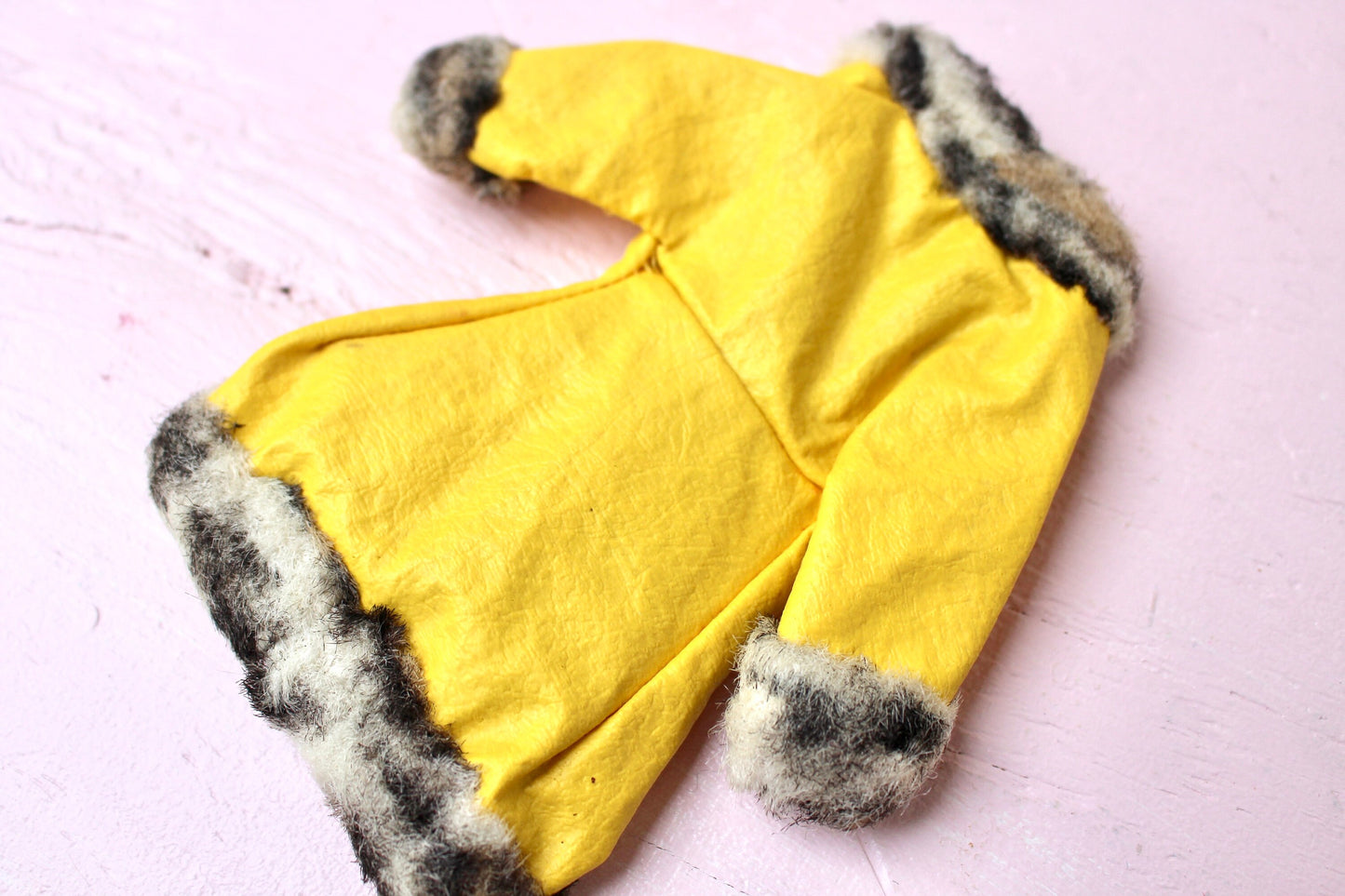 Vintage Yellow Fur Barbie Coat with Shoes and Hanger, Mod Barbie Fashions, #1459 GREAT COAT, Vintage Barbie Yellow Faux Fur Lined Jacket