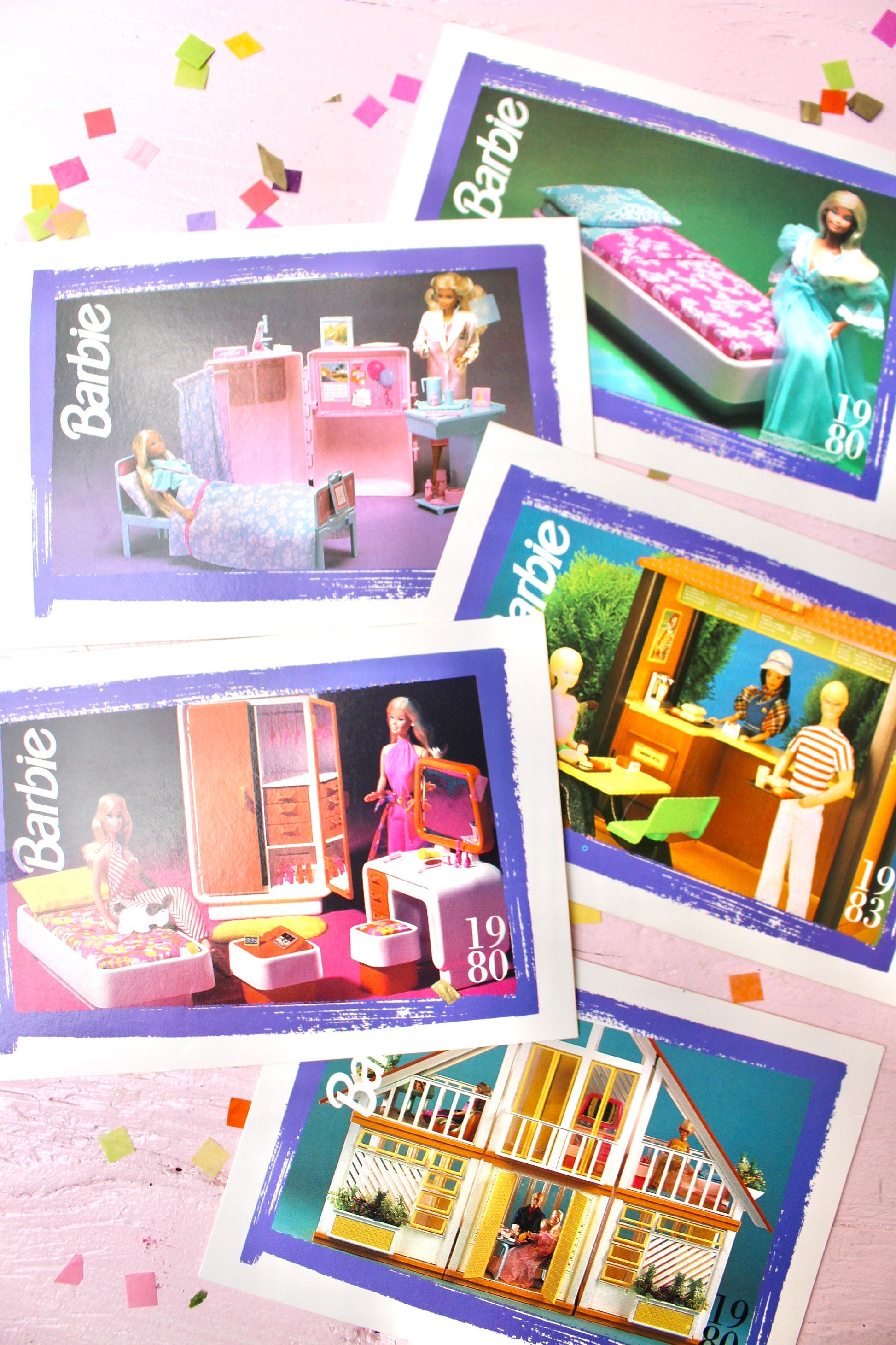 Barbie Dream Home Fashion Trading Card Set of 5, Superstar Era Barbie Craft Paper Ephemera, Retro Barbie Swap Cards, Barbie Journal Supplies