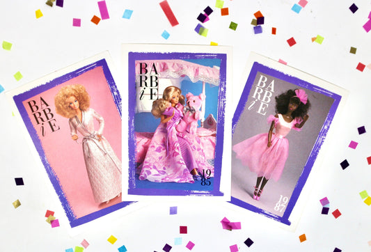 Barbie 80s Fashions Trading Card Set of 3, Vintage Superstar Barbie Cards, Barbie Scrapbook Craft Cards, Vintage Paper Ephemera