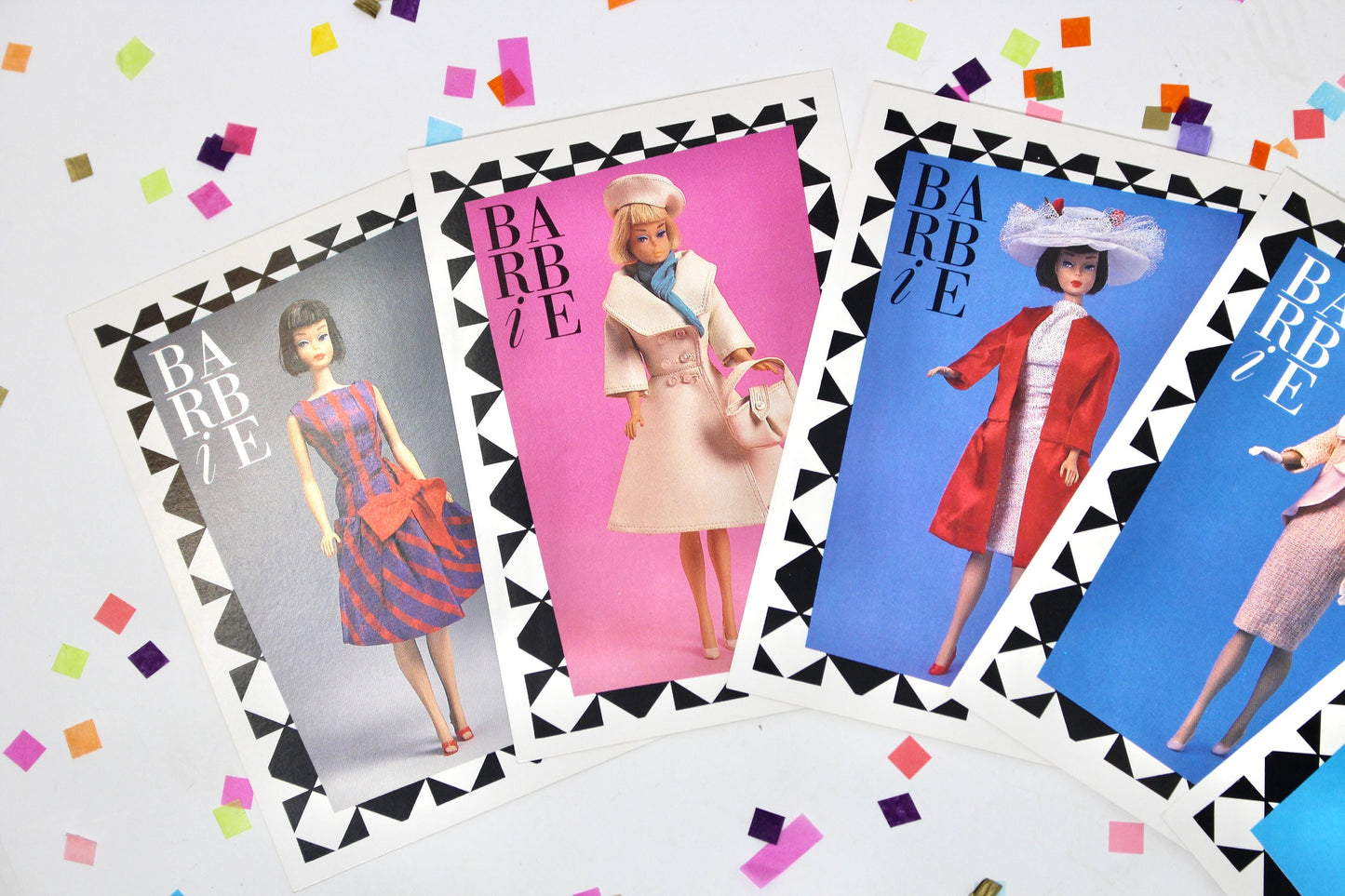 American Girl Barbie Doll Fashion Trading Card Set of 5, Vintage 1960s Barbie Fashion Cards, Barbie Collector Swap Craft Paper Ephemera