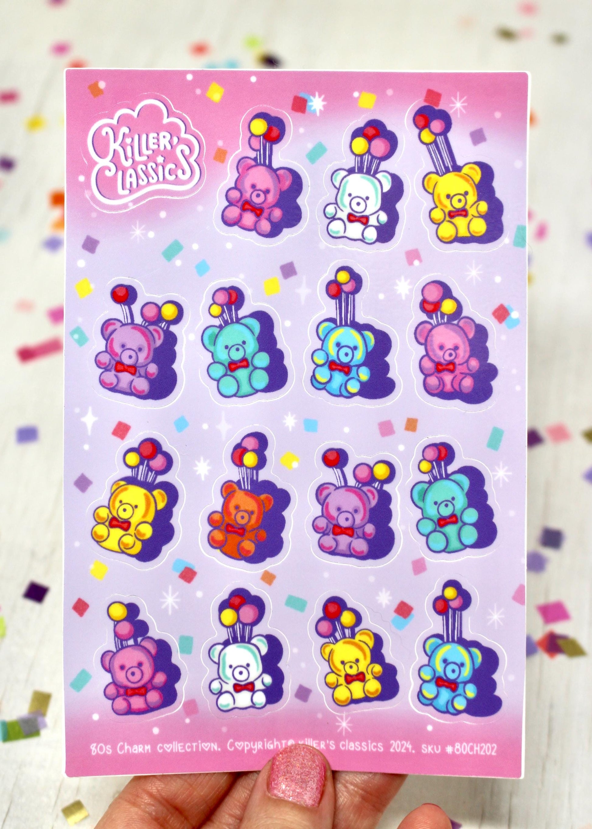 Teddy Bear Vinyl Sticker Sheet, Rainbow Balloon Journal Stickers, Bujo Scrapbook Sticker, Cute Pink Purple Planner Bullet Journal Stickers