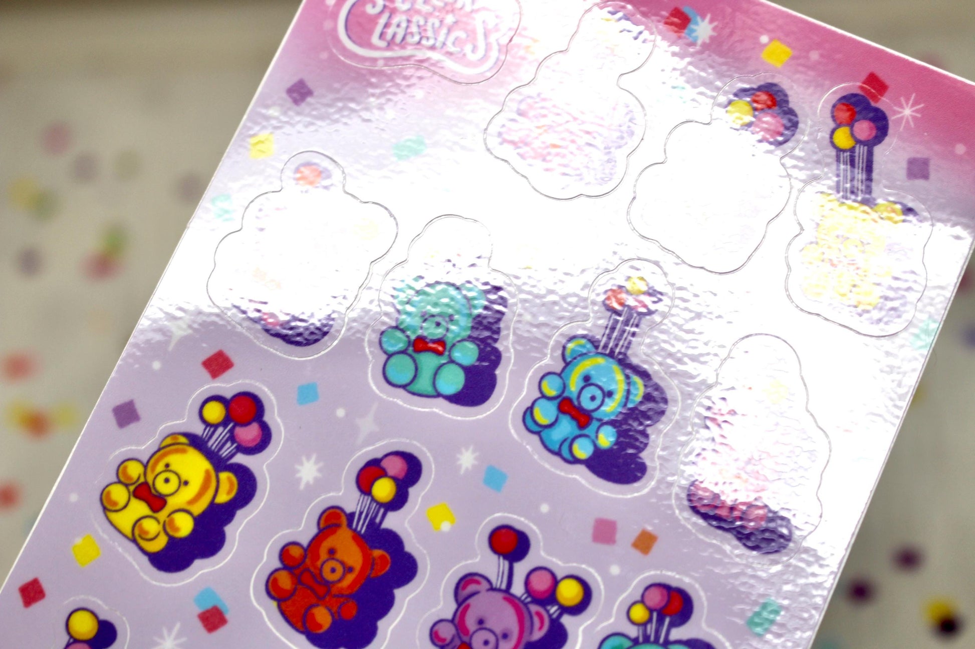 Teddy Bear Vinyl Sticker Sheet, Rainbow Balloon Journal Stickers, Bujo Scrapbook Sticker, Cute Pink Purple Planner Bullet Journal Stickers