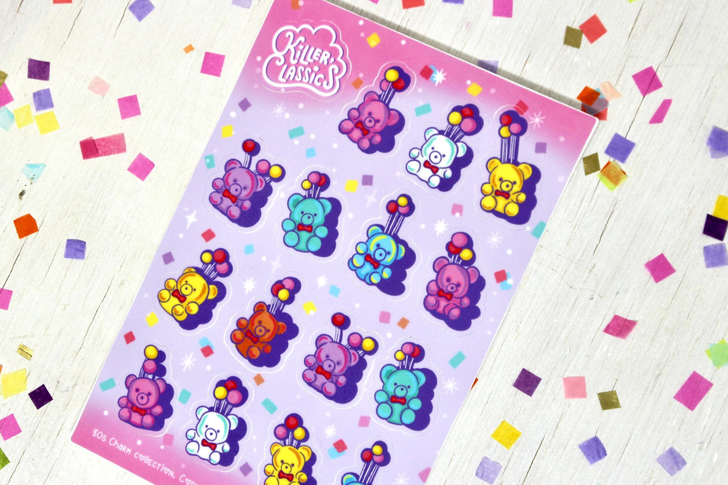 Teddy Bear Vinyl Sticker Sheet, Rainbow Balloon Journal Stickers, Bujo Scrapbook Sticker, Cute Pink Purple Planner Bullet Journal Stickers