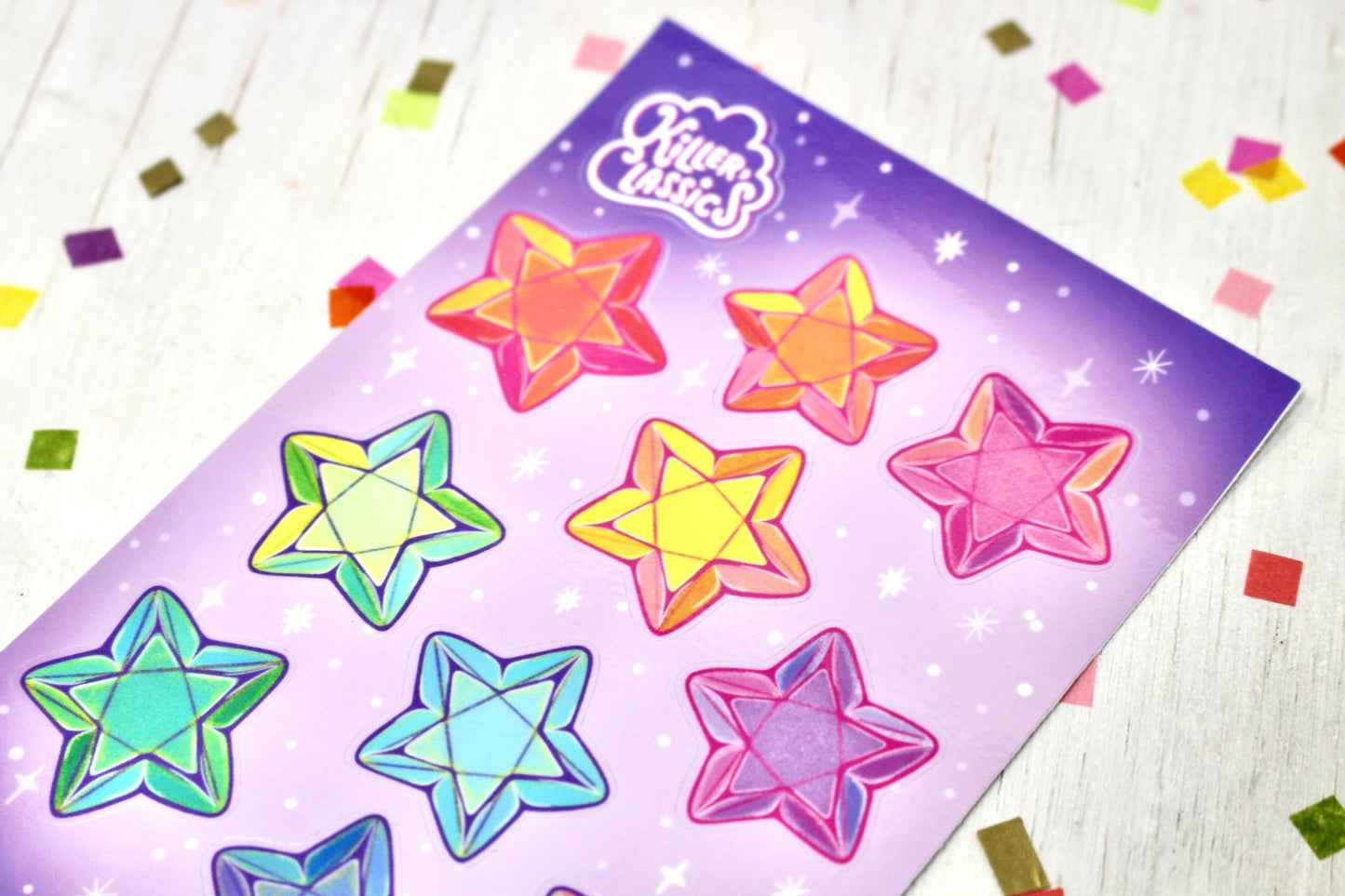 Stars Vinyl Sticker Sheet, Rainbow Gemstone Journal Stickers, Celestial Scrapbook Supplies, Kids Craft Stickers, Planner Bujo Bullet Journal