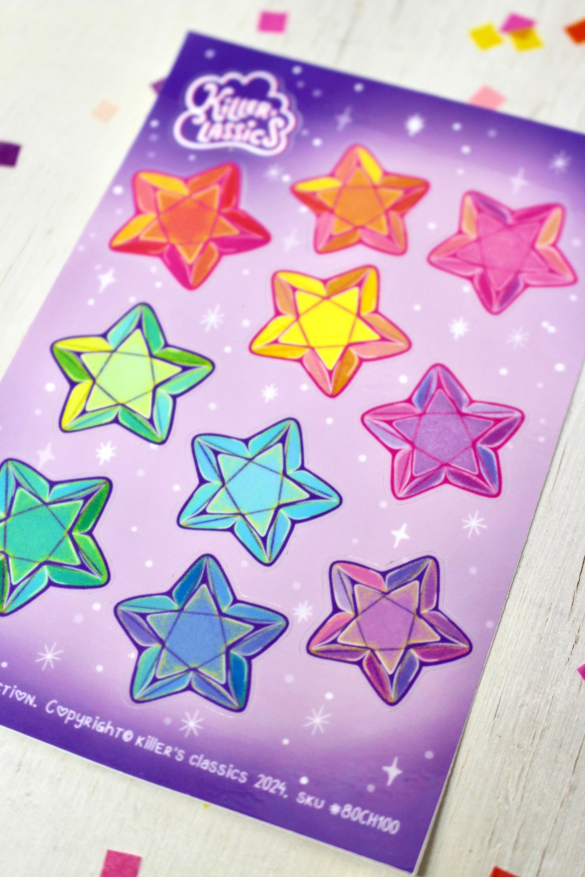 Stars Vinyl Sticker Sheet, Rainbow Gemstone Journal Stickers, Celestial Scrapbook Supplies, Kids Craft Stickers, Planner Bujo Bullet Journal