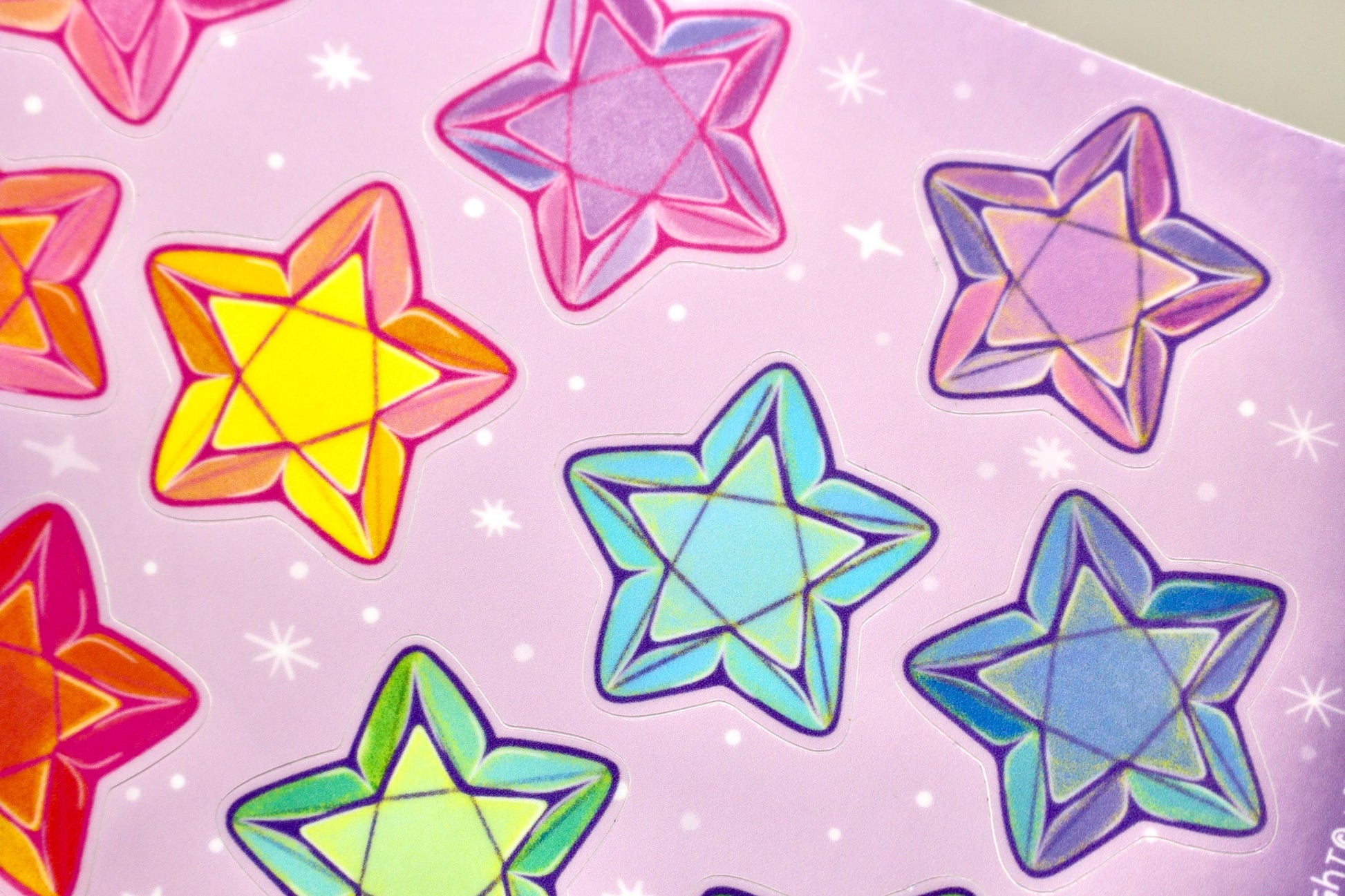 Stars Vinyl Sticker Sheet, Rainbow Gemstone Journal Stickers, Celestial Scrapbook Supplies, Kids Craft Stickers, Planner Bujo Bullet Journal