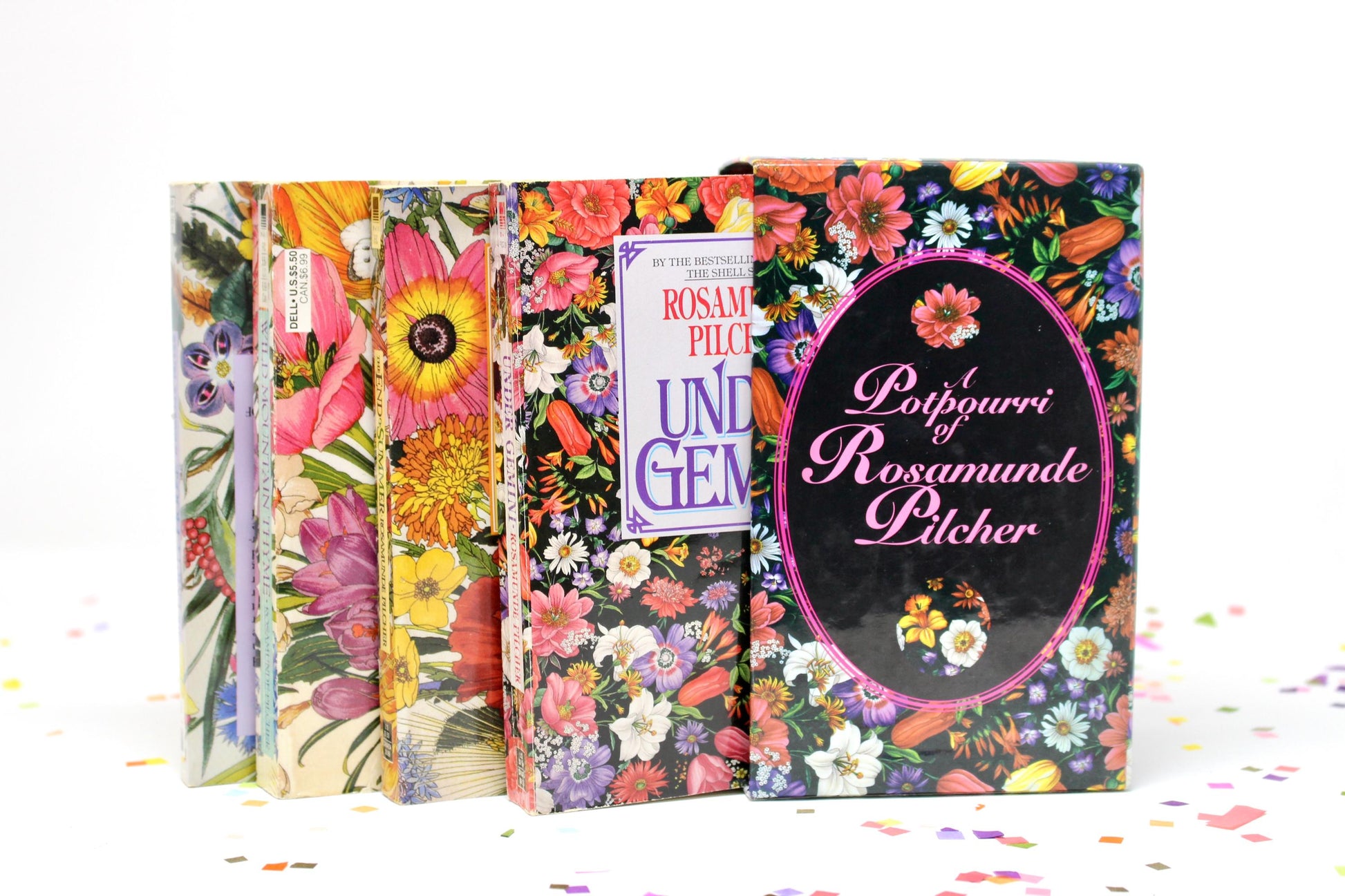 Vintage Rosamunde Piltcher Book Set, A Potpourri of Rosamunde Piltcher, Floral Decorative Book Novel Set, Retro Floral Book Set