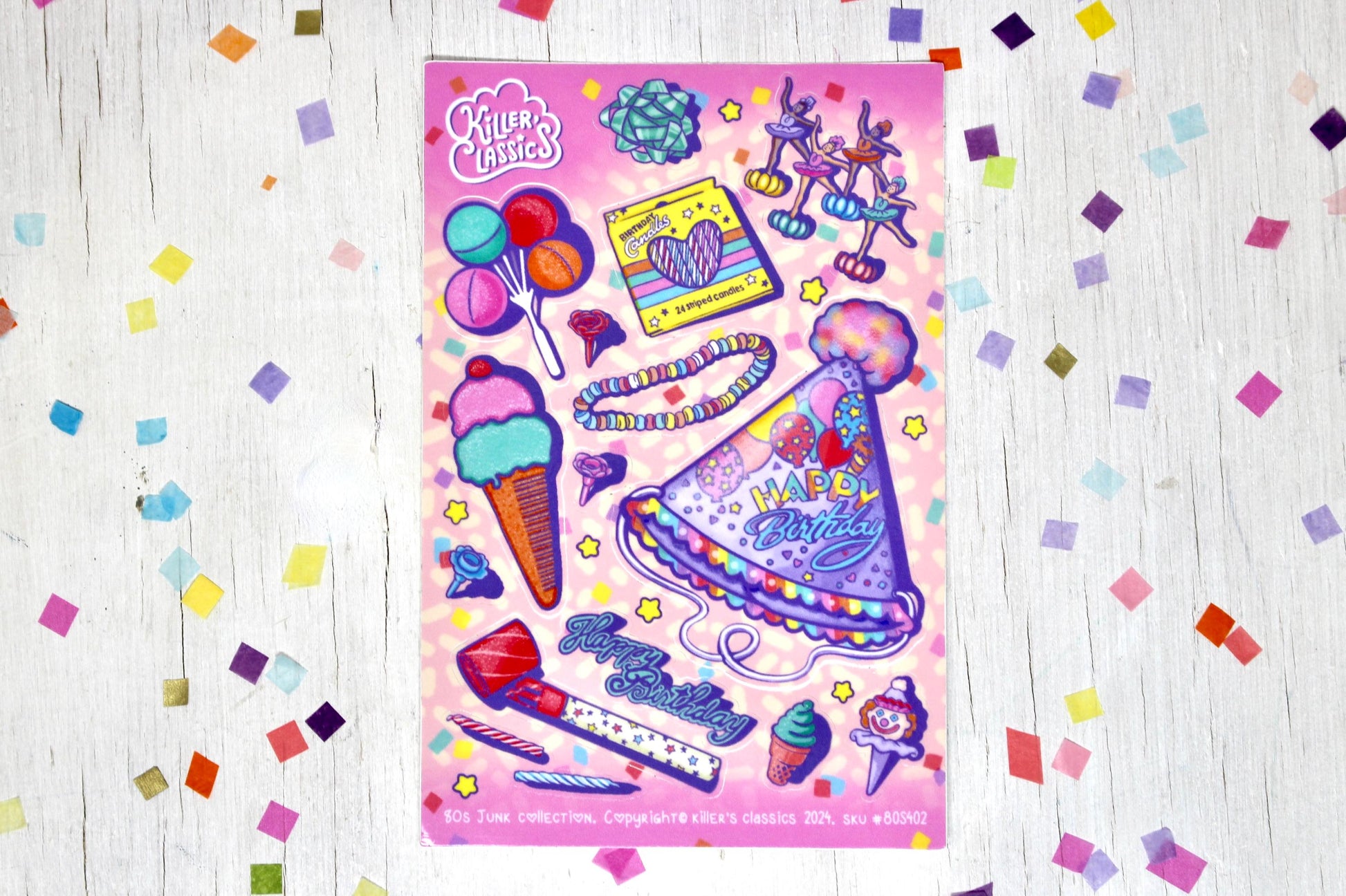 Retro Birthday Party Vinyl Sticker Sheet, Rainbow Journal Stickers, Kids Birthday Scrapbook Stickers, Bujo Planner Bullet Journal Stickers