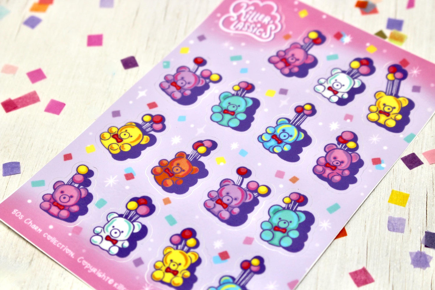 Teddy Bear Vinyl Sticker Sheet, Rainbow Balloon Journal Stickers, Bujo Scrapbook Sticker, Cute Pink Purple Planner Bullet Journal Stickers