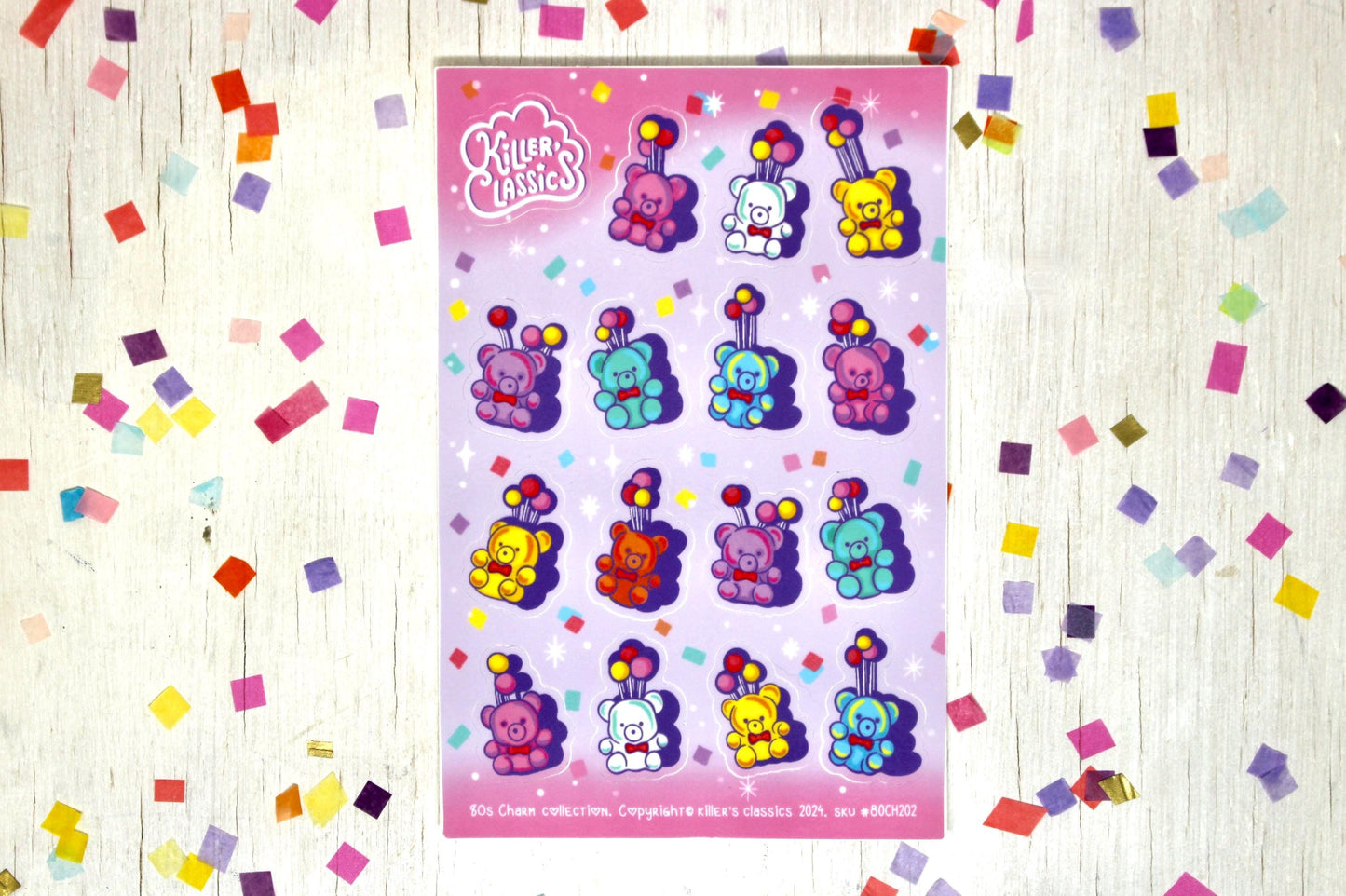 Teddy Bear Vinyl Sticker Sheet, Rainbow Balloon Journal Stickers, Bujo Scrapbook Sticker, Cute Pink Purple Planner Bullet Journal Stickers