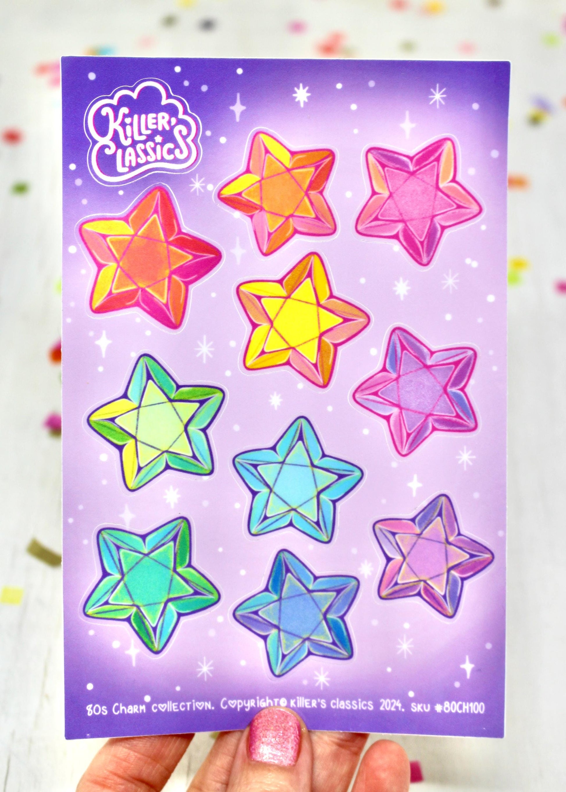 Stars Vinyl Sticker Sheet, Rainbow Gemstone Journal Stickers, Celestial Scrapbook Supplies, Kids Craft Stickers, Planner Bujo Bullet Journal