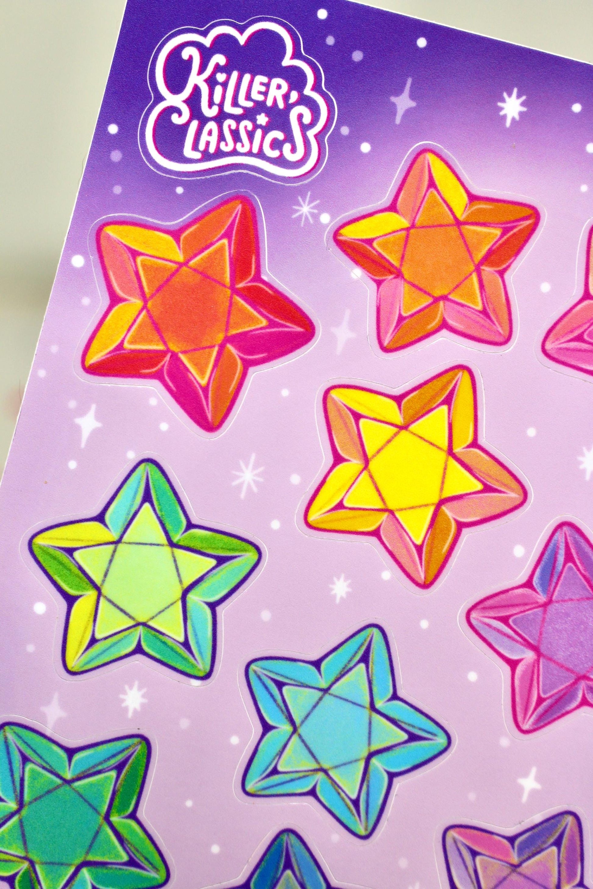 Stars Vinyl Sticker Sheet, Rainbow Gemstone Journal Stickers, Celestial Scrapbook Supplies, Kids Craft Stickers, Planner Bujo Bullet Journal