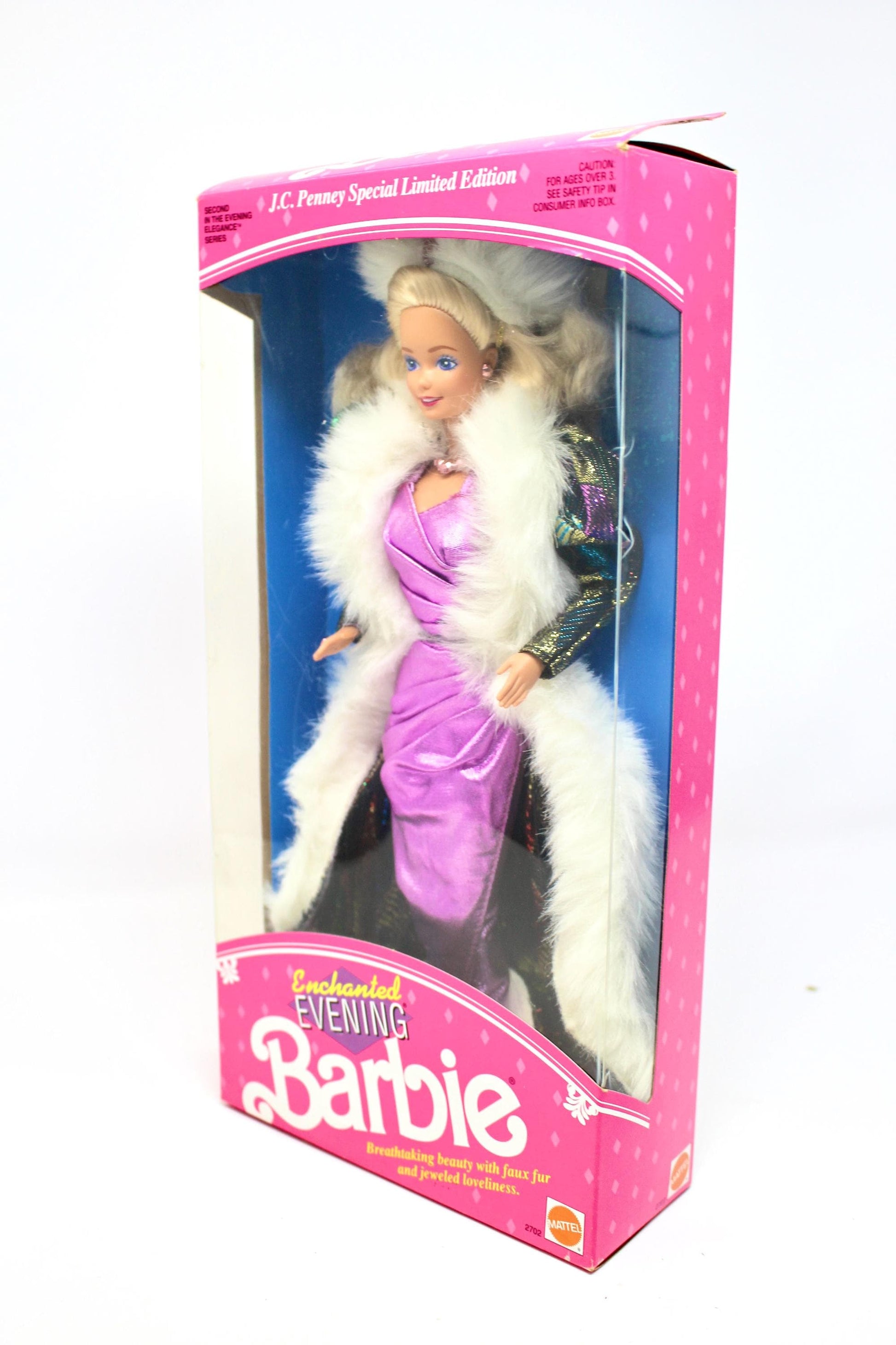 Enchanted Evening Barbie Doll in Original Box, Vintage 90s Barbie Fashion Dress Fur Coat Hat Heels Pumps, Winter Christmas Holiday Barbie