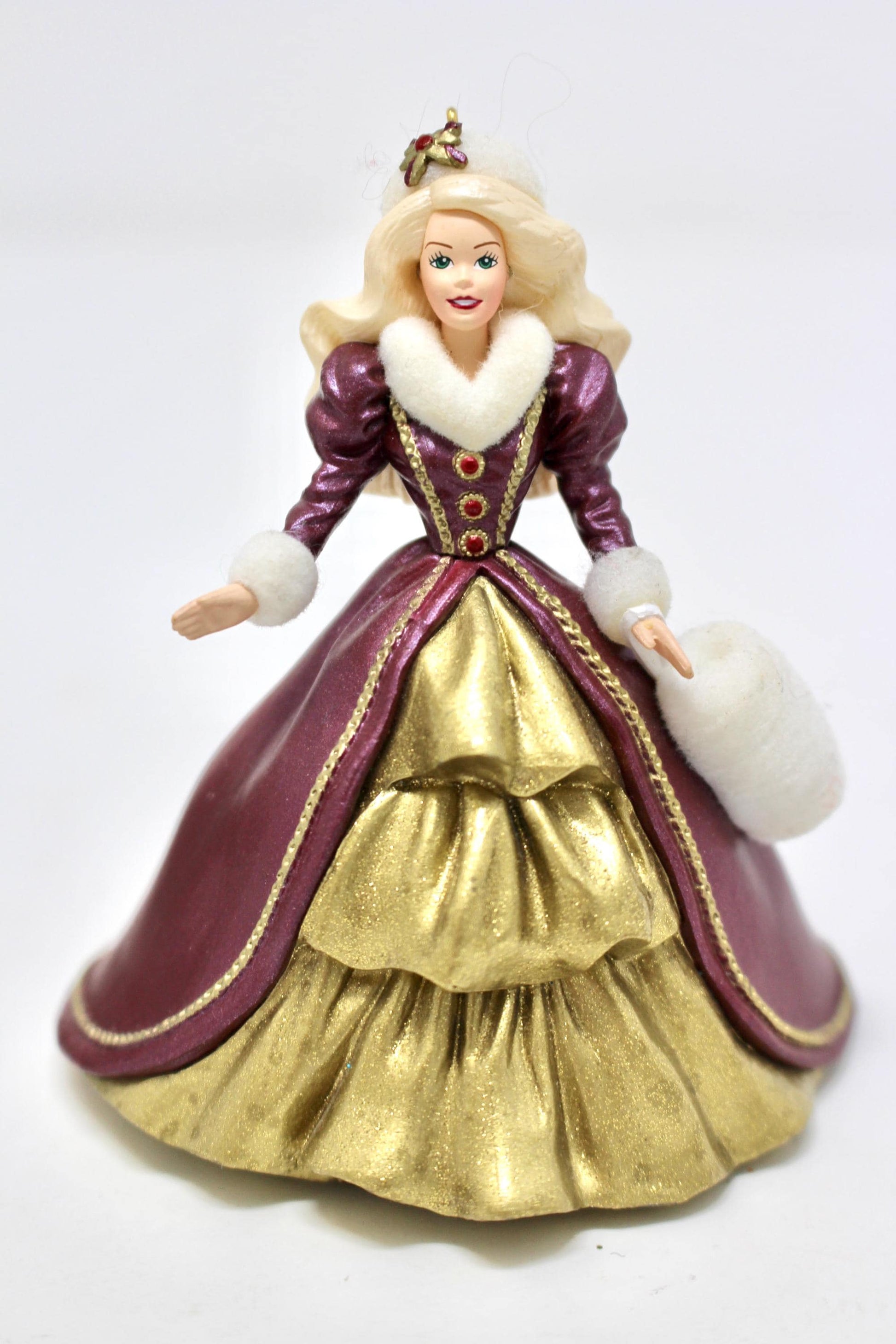 1990s Holiday Barbie Hallmark Keepsake Ornament, Vintage Black Pink Silver Barbie, Maroon Gold Fur Barbie Doll Christmas Gift