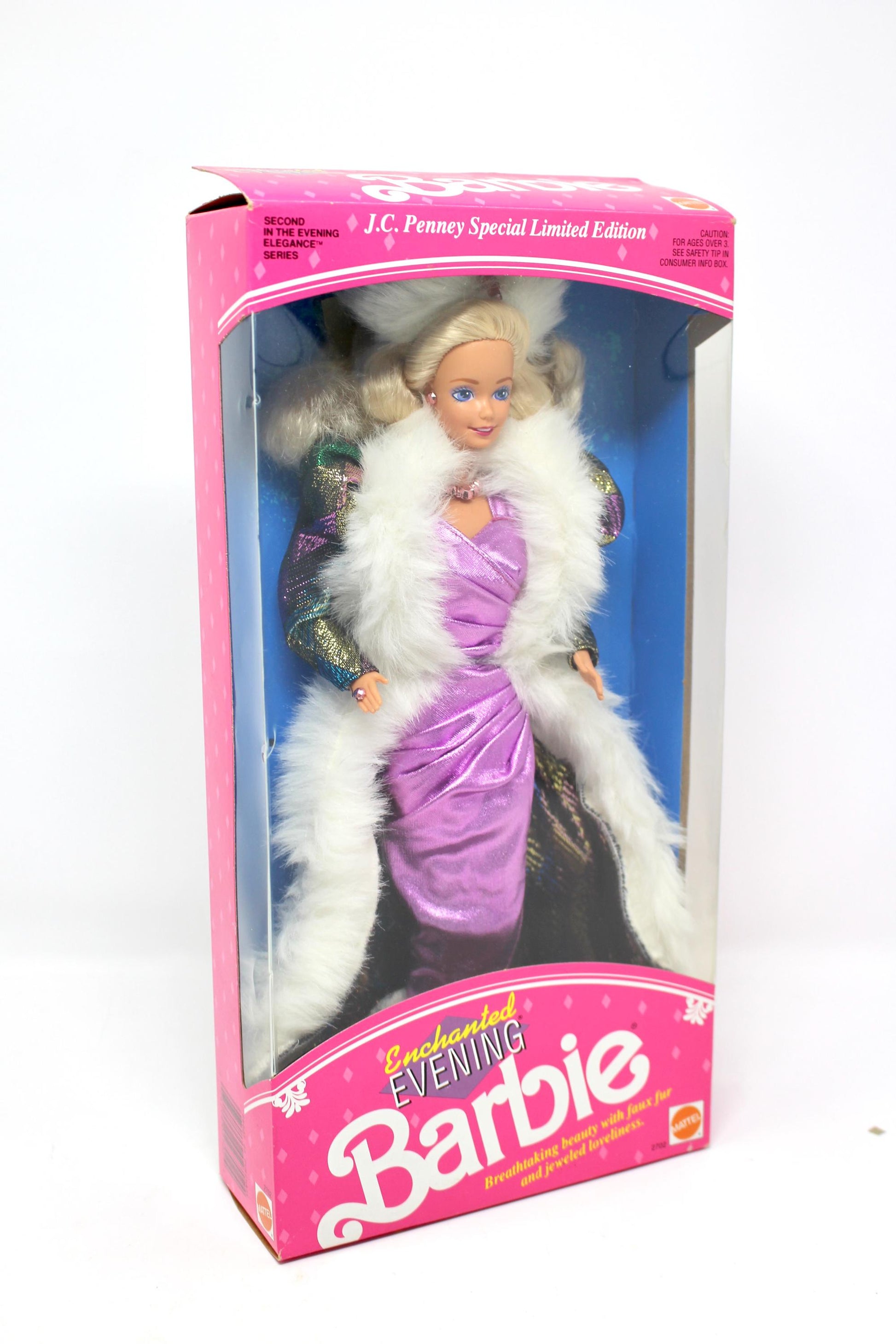 Enchanted Evening Barbie Doll in Original Box, Vintage 90s Barbie Fashion Dress Fur Coat Hat Heels Pumps, Winter Christmas Holiday Barbie