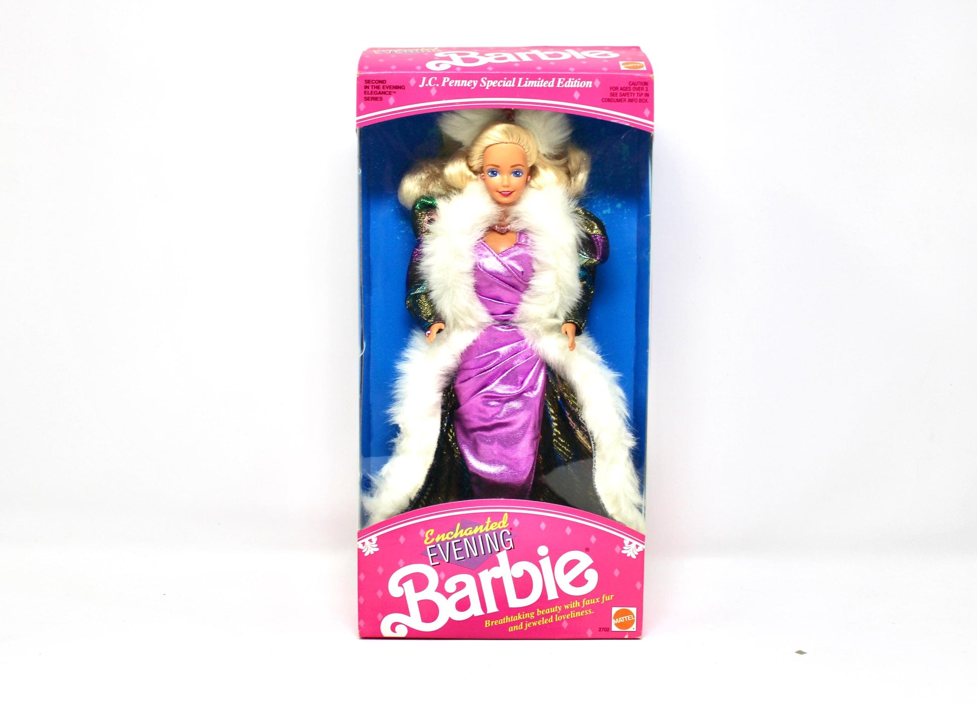 Enchanted Evening Barbie Doll in Original Box, Vintage 90s Barbie Fashion Dress Fur Coat Hat Heels Pumps, Winter Christmas Holiday Barbie