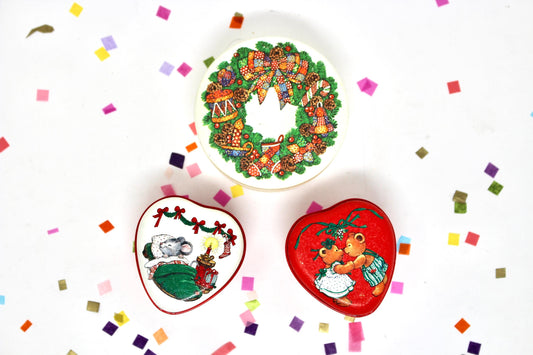 Vintage Holiday Miniature Decorative Tins, Christmas Metal Container, Retro Kids Stocking Stuffers, Vintage Holiday Gift