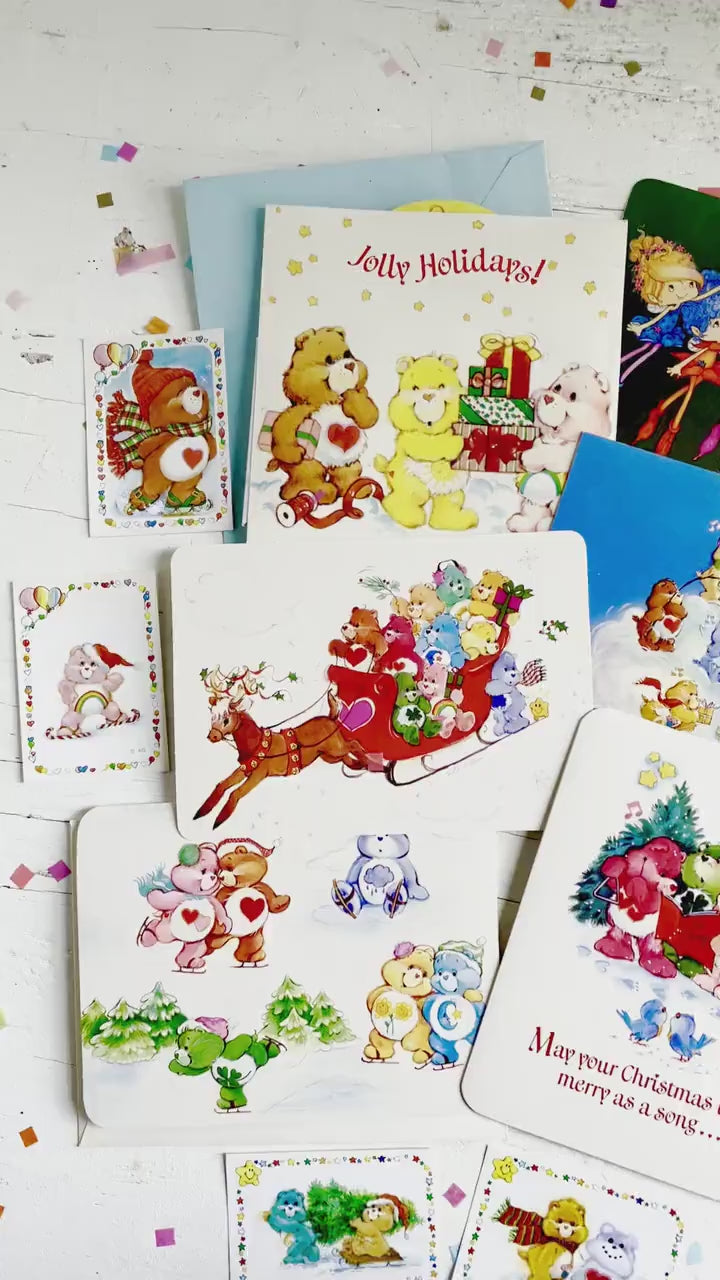 Vintage Care Bear Christmas Rainbow Greeting Card with Envelope