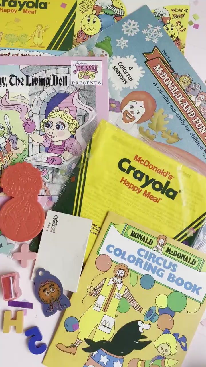 McDonalds Back to School Fun Pack, Vintage 80s Nostalgia Crayola Happy Meal Toy and Box Set, Lunchbox Pencil Eraser Ruler Magazine Books