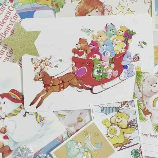 Vintage Christmas Ephemera Pack, 80s Care Bear Postcard Stickers Gift Tags, Retro 80s Kid Cartoon Collectible Paper Bundle, Christmas Crafts