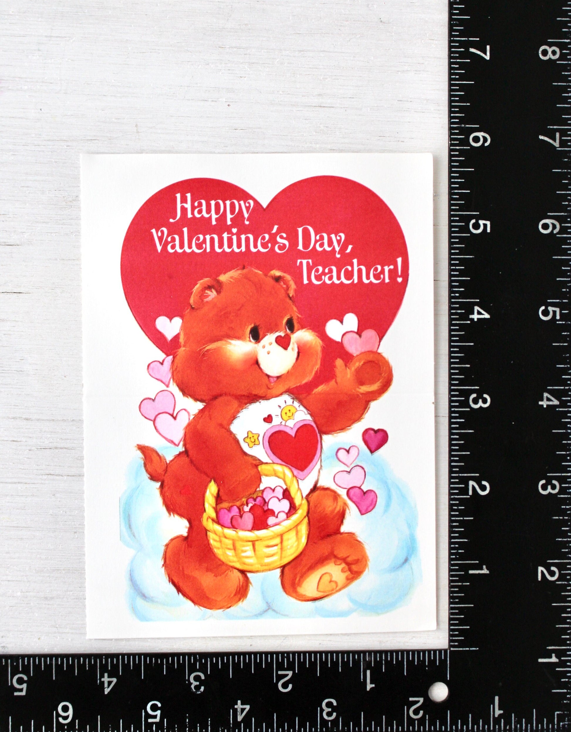 Vintage 80s Care Bear Teacher Valentine Card with Envelope- Vintage Care Bear Valentine Red Heart Paper Craft Ephemera Junk Journals