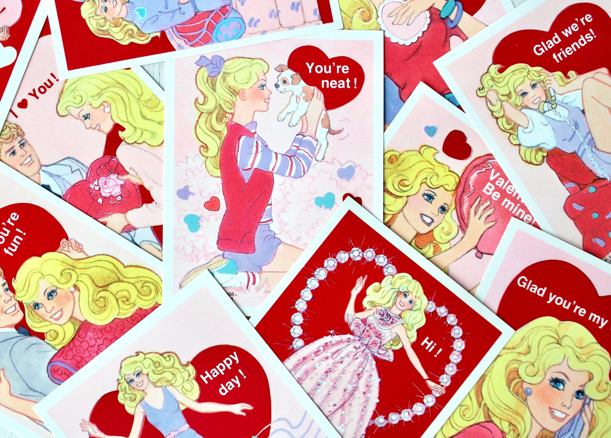 Vintage 80s Barbie Valentine Cards with Envelopes- Choose Your Set of 4- Barbie Paper Craft Ephemera for Junk Journals