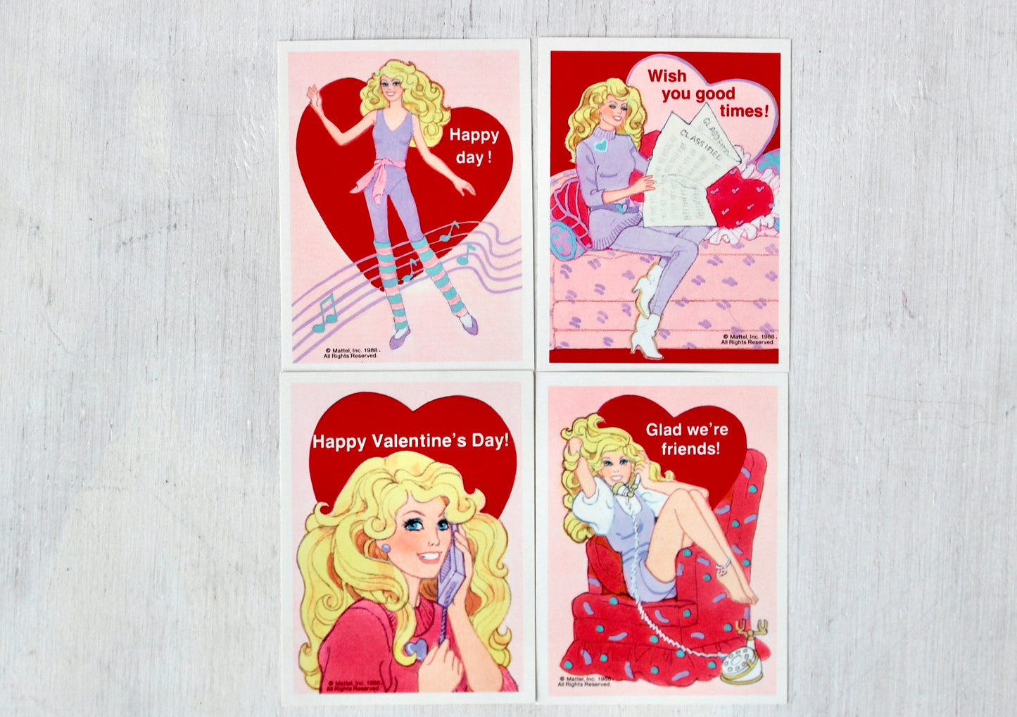 Vintage 80s Barbie Valentine Cards with Envelopes- Choose Your Set of 4- Barbie Paper Craft Ephemera for Junk Journals