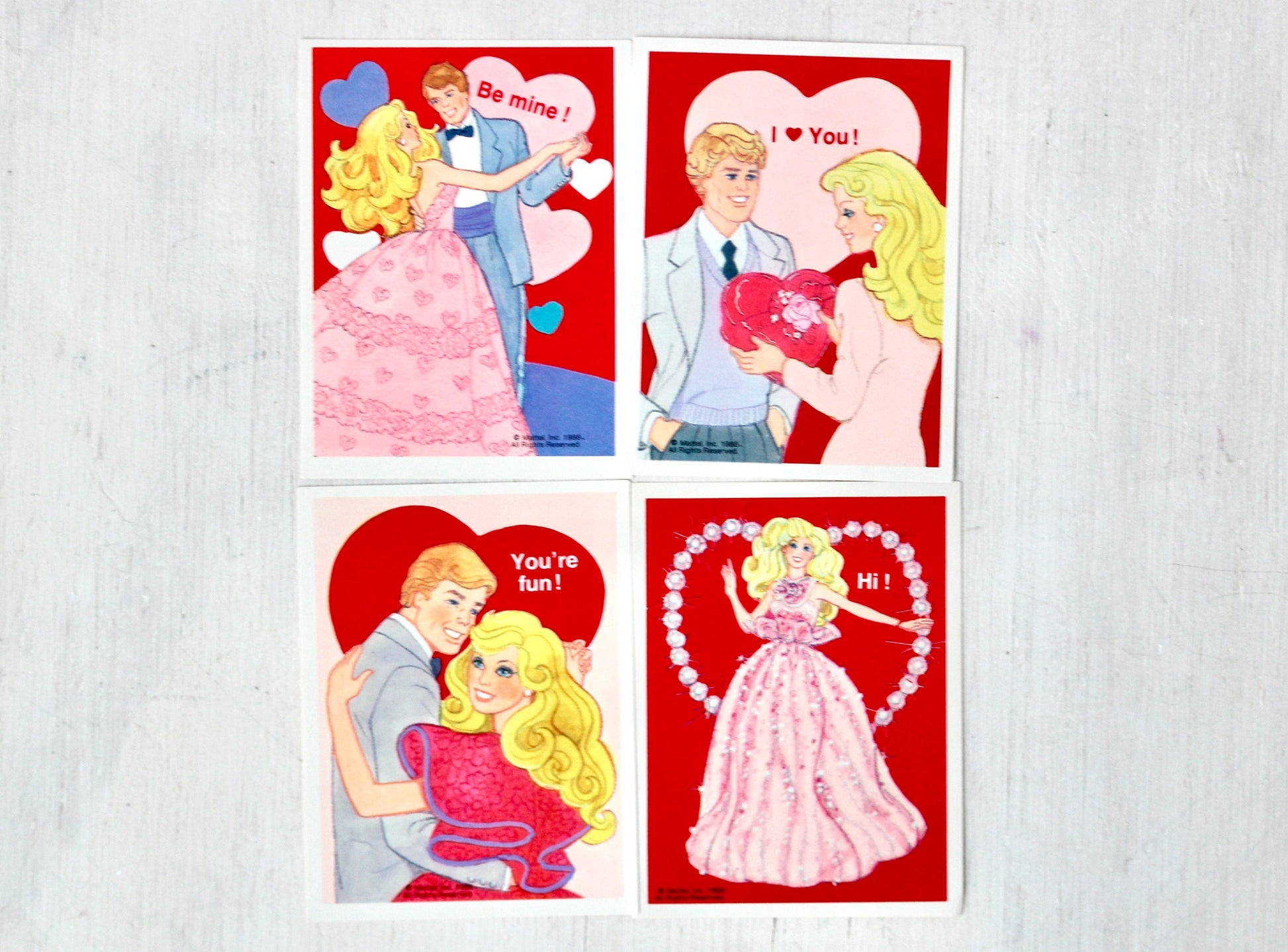 Vintage 80s Barbie Valentine Cards with Envelopes- Choose Your Set of 4- Barbie Paper Craft Ephemera for Junk Journals