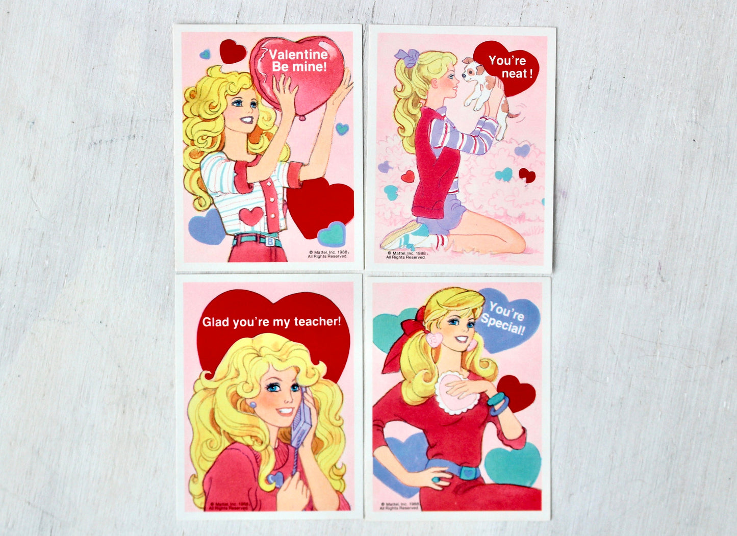 Vintage 80s Barbie Valentine Cards with Envelopes- Choose Your Set of 4- Barbie Paper Craft Ephemera for Junk Journals