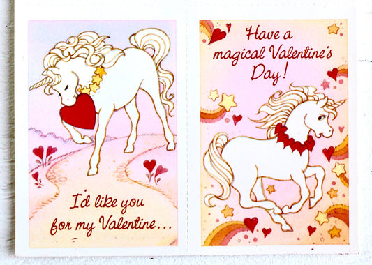 Vintage Magic of Unicorns Valentine Cards with Envelopes Set of 2, 80s The Magic of Unicorns Paper Cards Lot