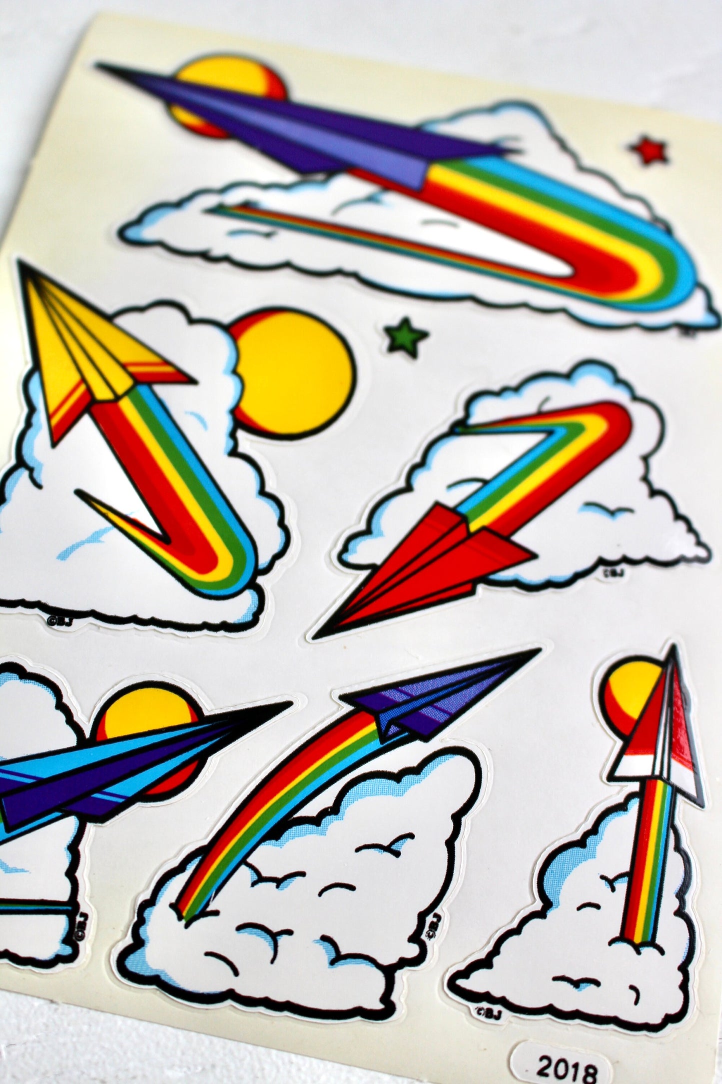 Vintage 80s Rainbow Rocket Stickers, 80s Retro Paper Airplane Sticker Sheet, Planner Scrapbook Junk Journal Supplies