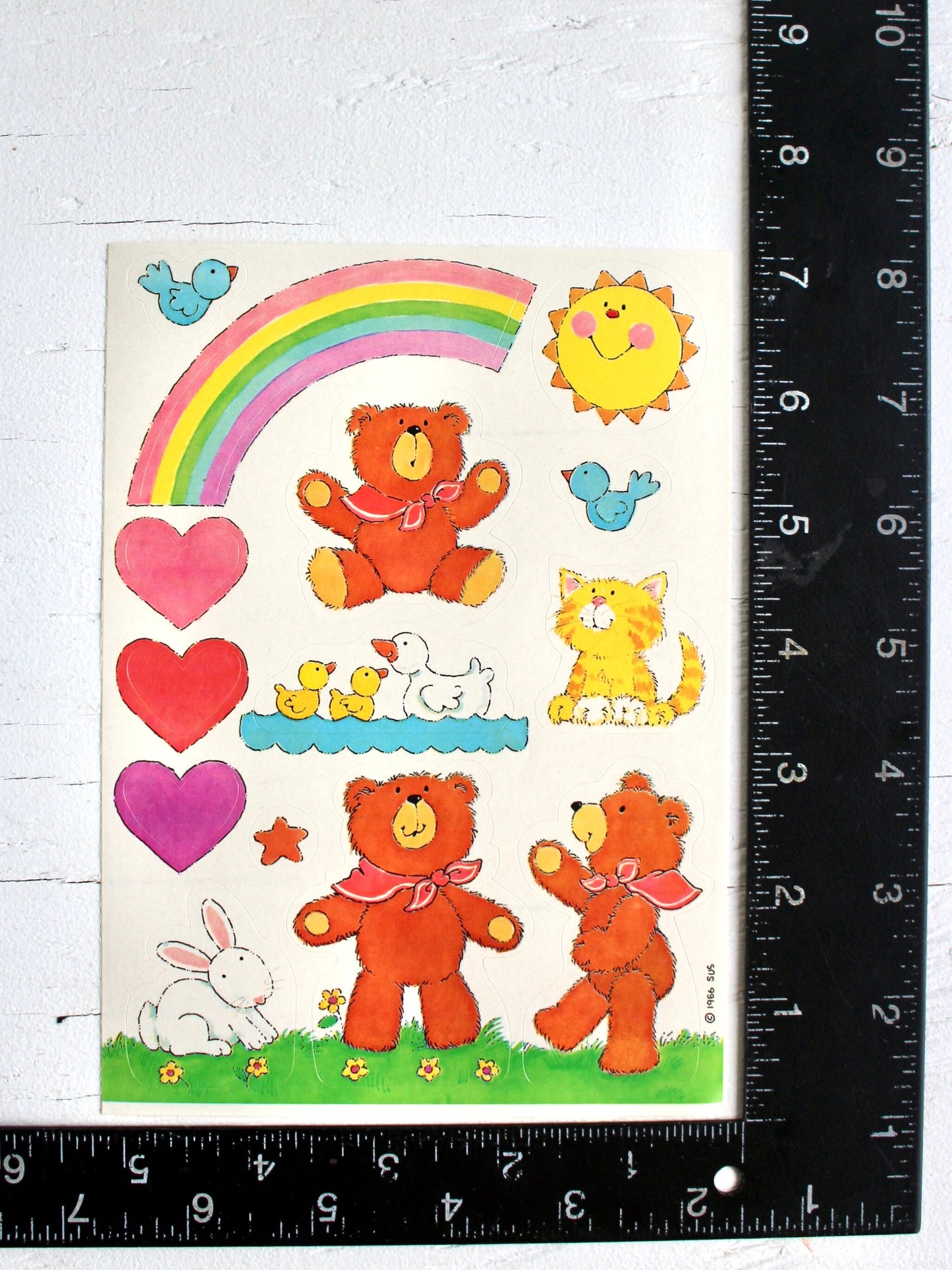 Vintage 80s Rainbow Teddy Bear Stickers, 80s Retro Planner Sticker Sheet, Rainbow Scrapbook Junk Journal Supplies