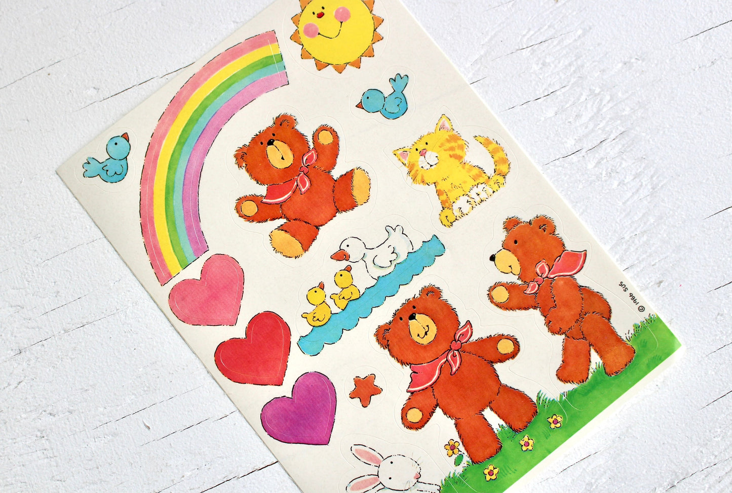 Vintage 80s Rainbow Teddy Bear Stickers, 80s Retro Planner Sticker Sheet, Rainbow Scrapbook Junk Journal Supplies