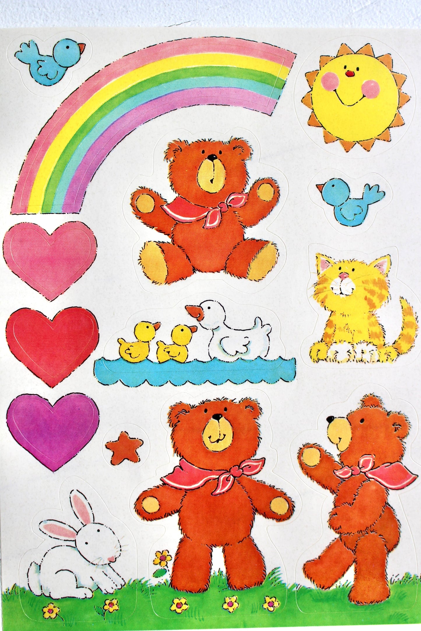 Vintage 80s Rainbow Teddy Bear Stickers, 80s Retro Planner Sticker Sheet, Rainbow Scrapbook Junk Journal Supplies