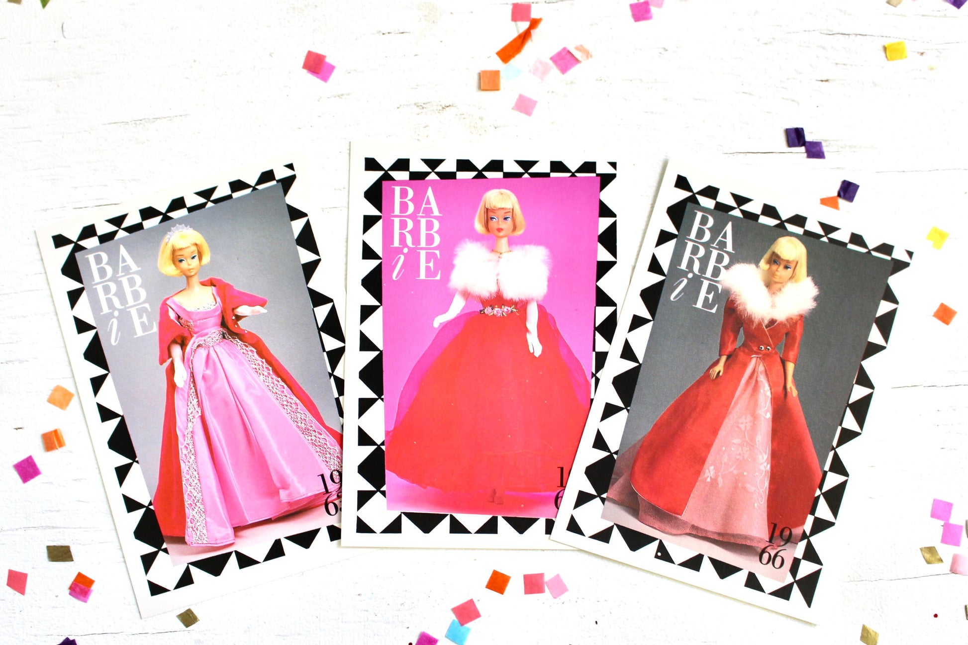 Blonde American Girl Barbie Doll Fashion Trading Card Set of 3, Vintage 60s Barbie Doll Gown Fashion Cards