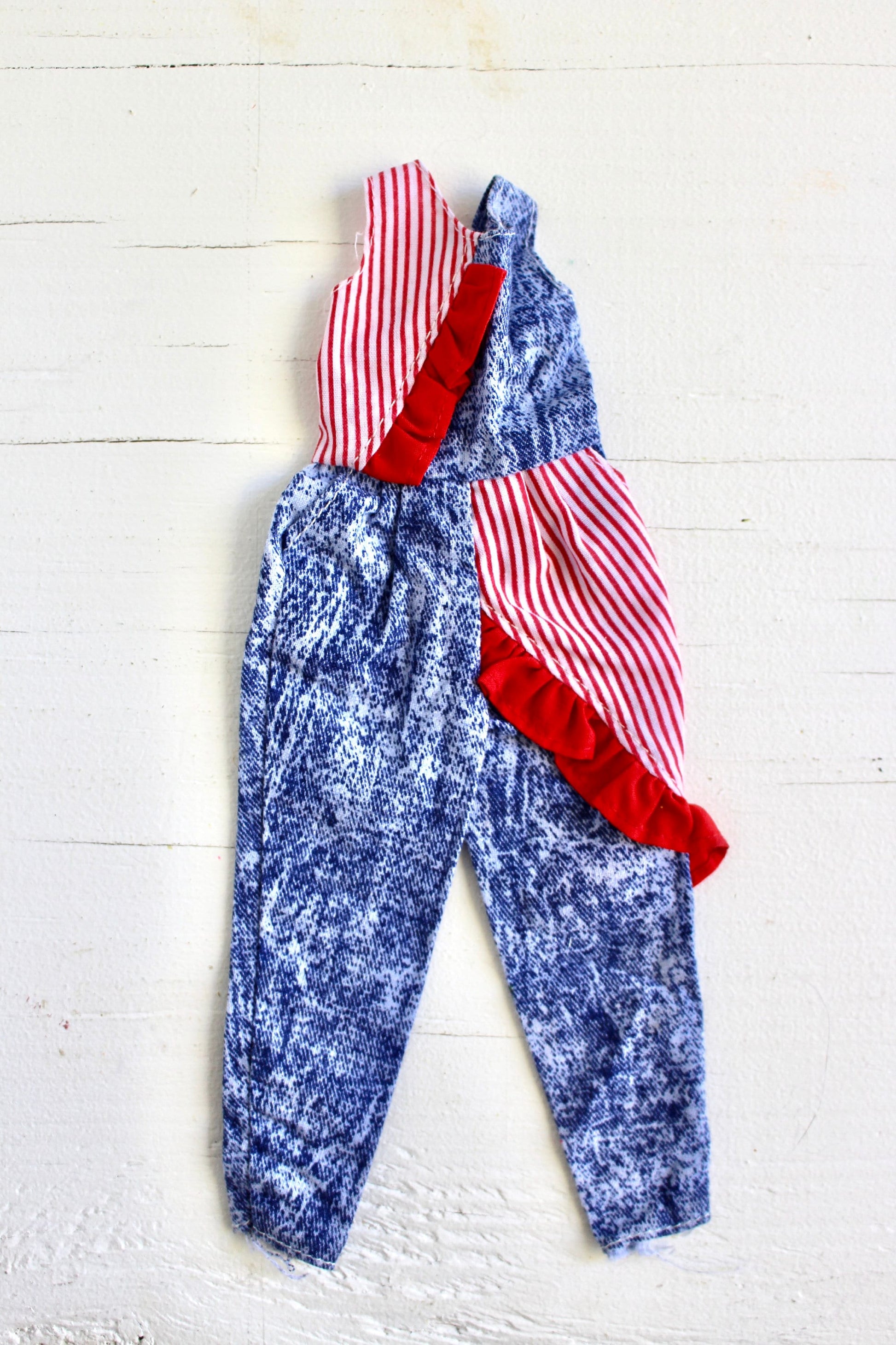 90s Barbie Doll Clothes, Vintage Red White Blue Jeans Barbie and Skipper Dress and Jumpsuit Fashions