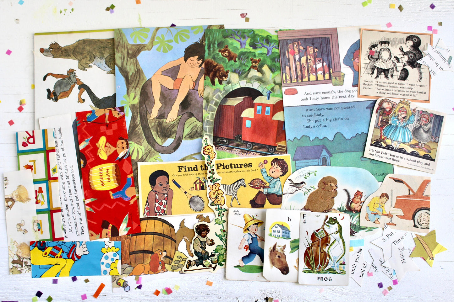 Boys Animals Train Disney Kids Paper and Ephemera Pack, Vintage 80s Retro Crafting Scrapbooking Junk Journal Kit Supplies