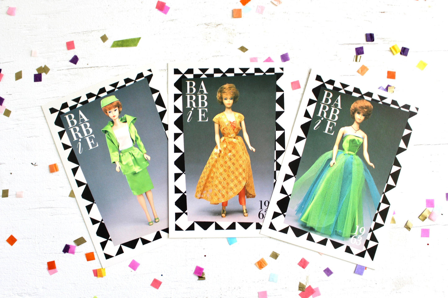 Auburn Bubblecut Barbie Doll Fashion Trading Card Set of 3, Vintage 60s Barbie Fashion Cards