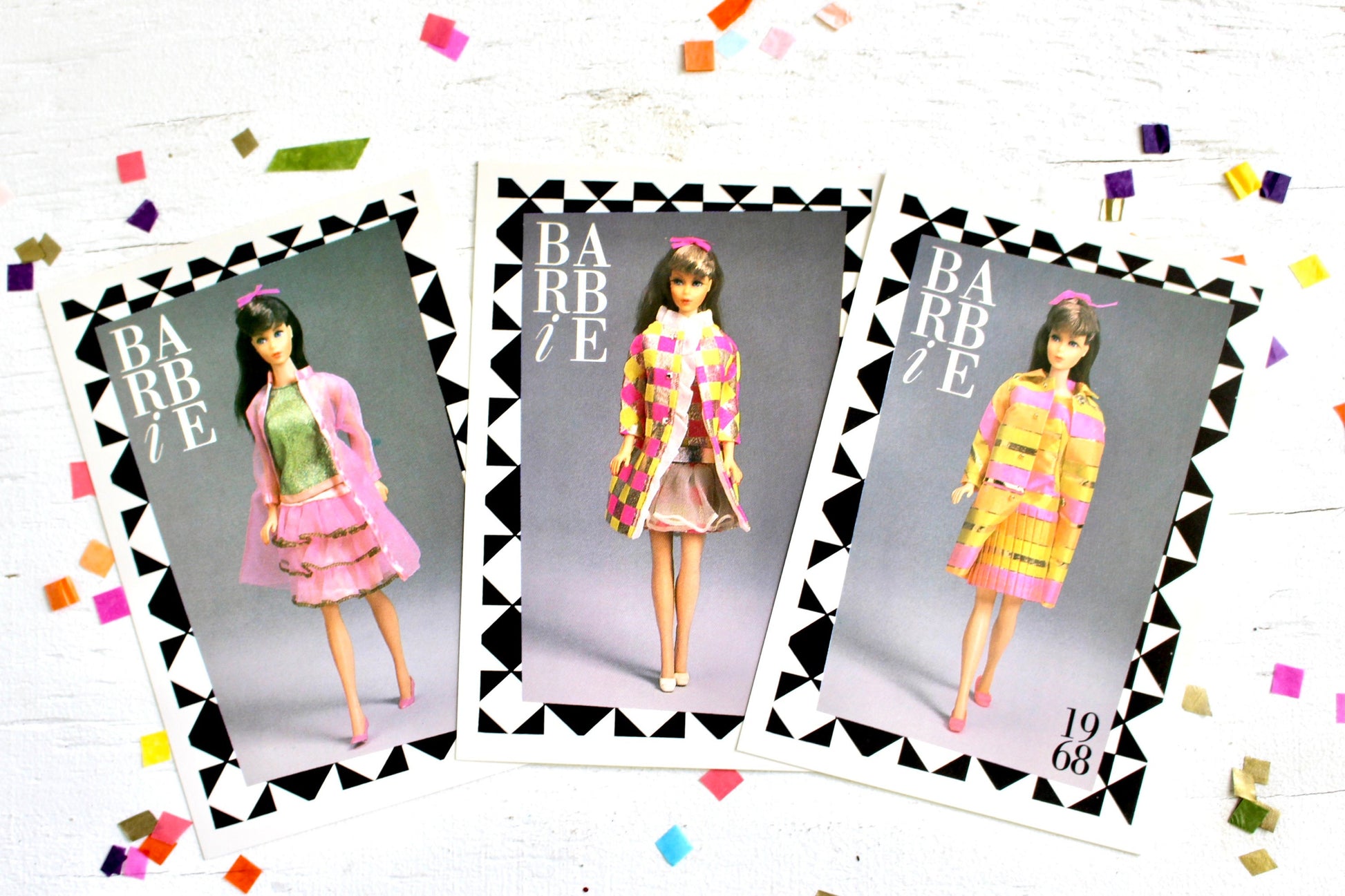 Brunette Twist N Turn Barbie Doll Fashion Trading Card Set of 3, Vintage 60s Barbie Doll Outfit Fashion Cards