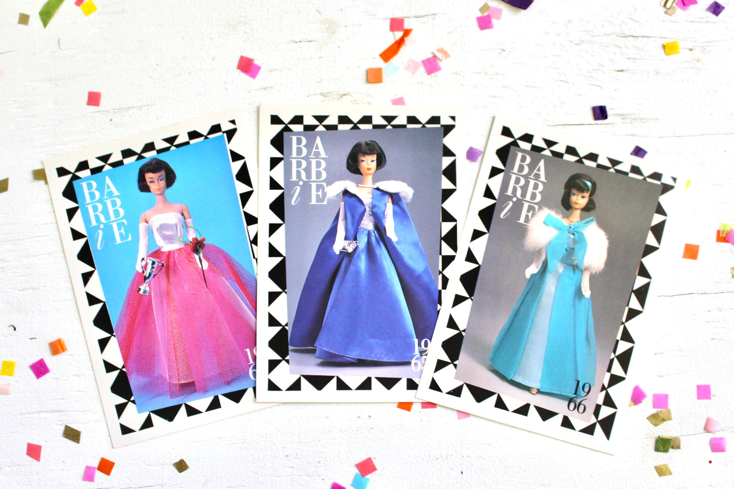 American Girl Barbie Doll Fashion Trading Card Set of 3, Vintage 60s Barbie Doll Gown Fashion Cards