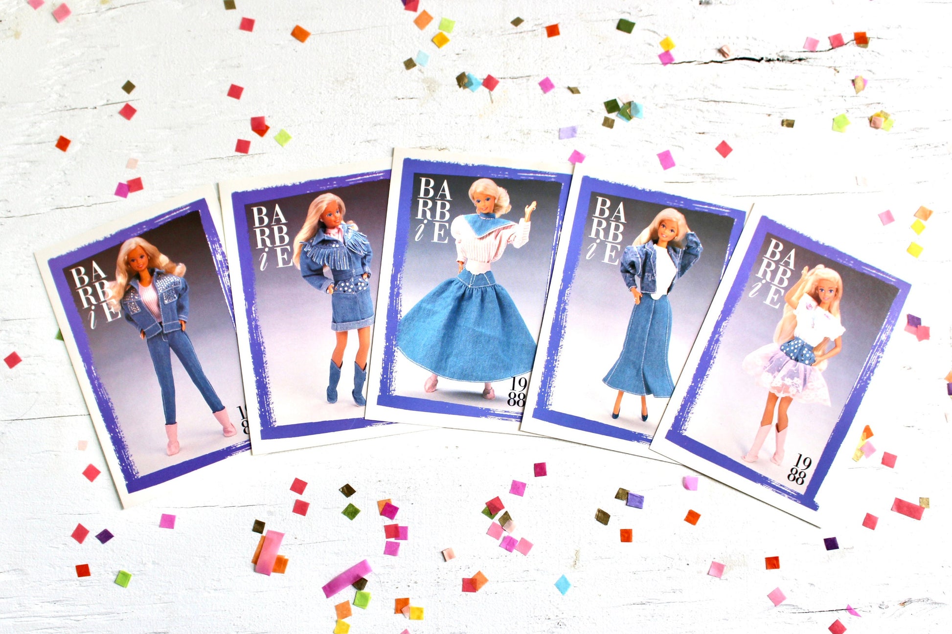 Feeling Fun Jeans Barbie Fashion Trading Card Set of 5, Vintage 80s Superstar Barbie Fashion Cards