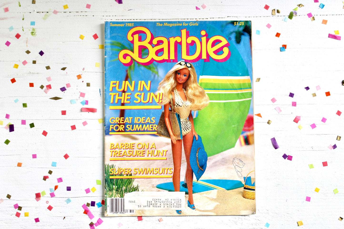 Rare Sun Gold Malibu Barbie Magazine for Kids Summer 1985, Vintage 80s Barbie Comic Book with Rainbow Brite and She-ra Toys Ads