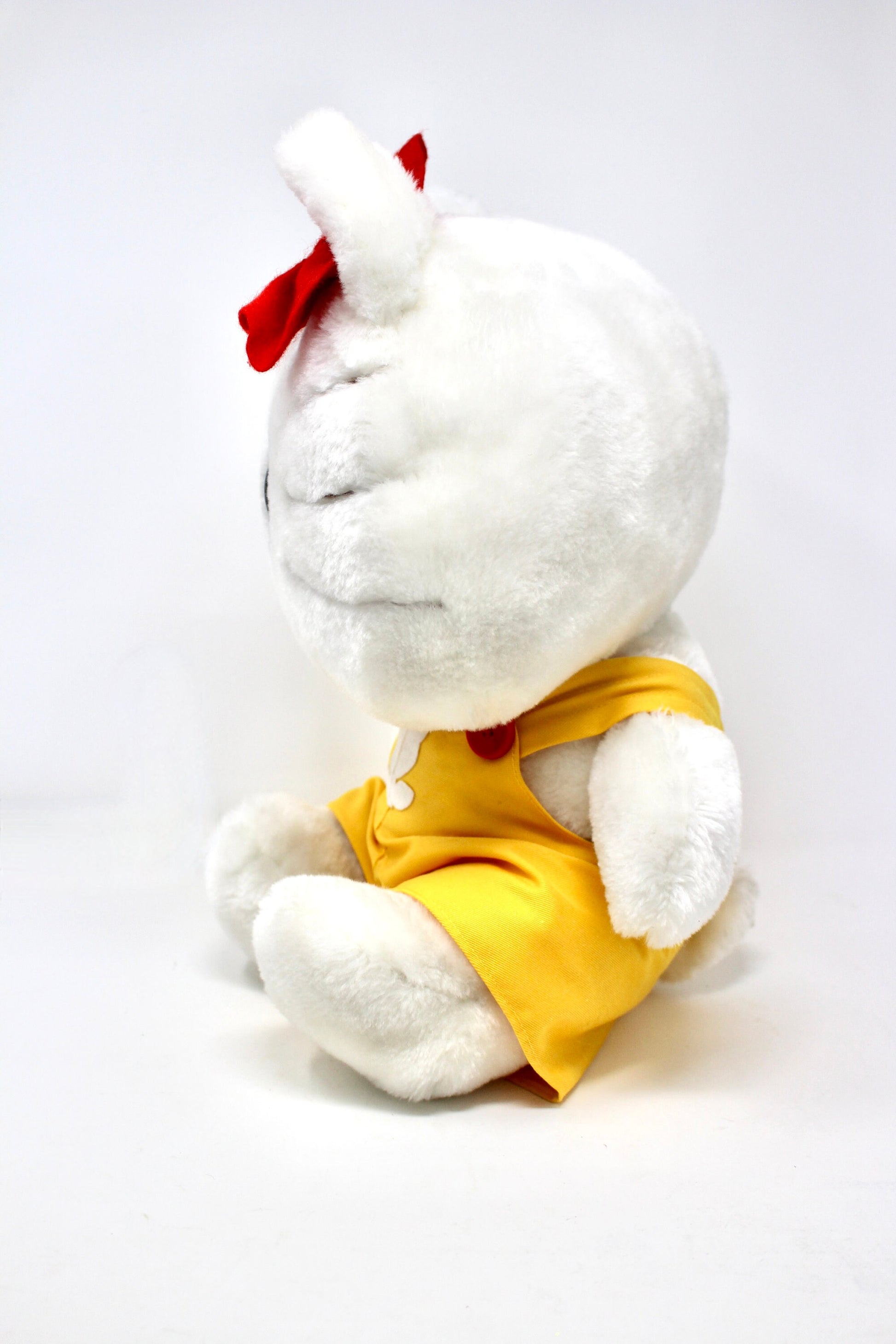 Hello Kitty Plush with Yellow Overalls and Red Bow, Vintage Hello Kitty Stuffed Animal Toy