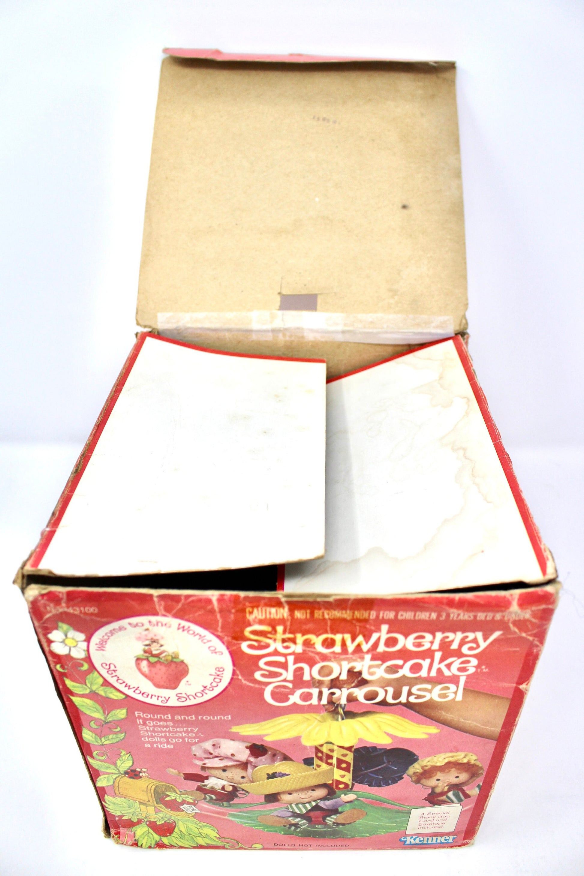 Strawberry Shortcake Carousel with Box, Vintage 80s SSC Red Yellow Flower Twirling Play Set