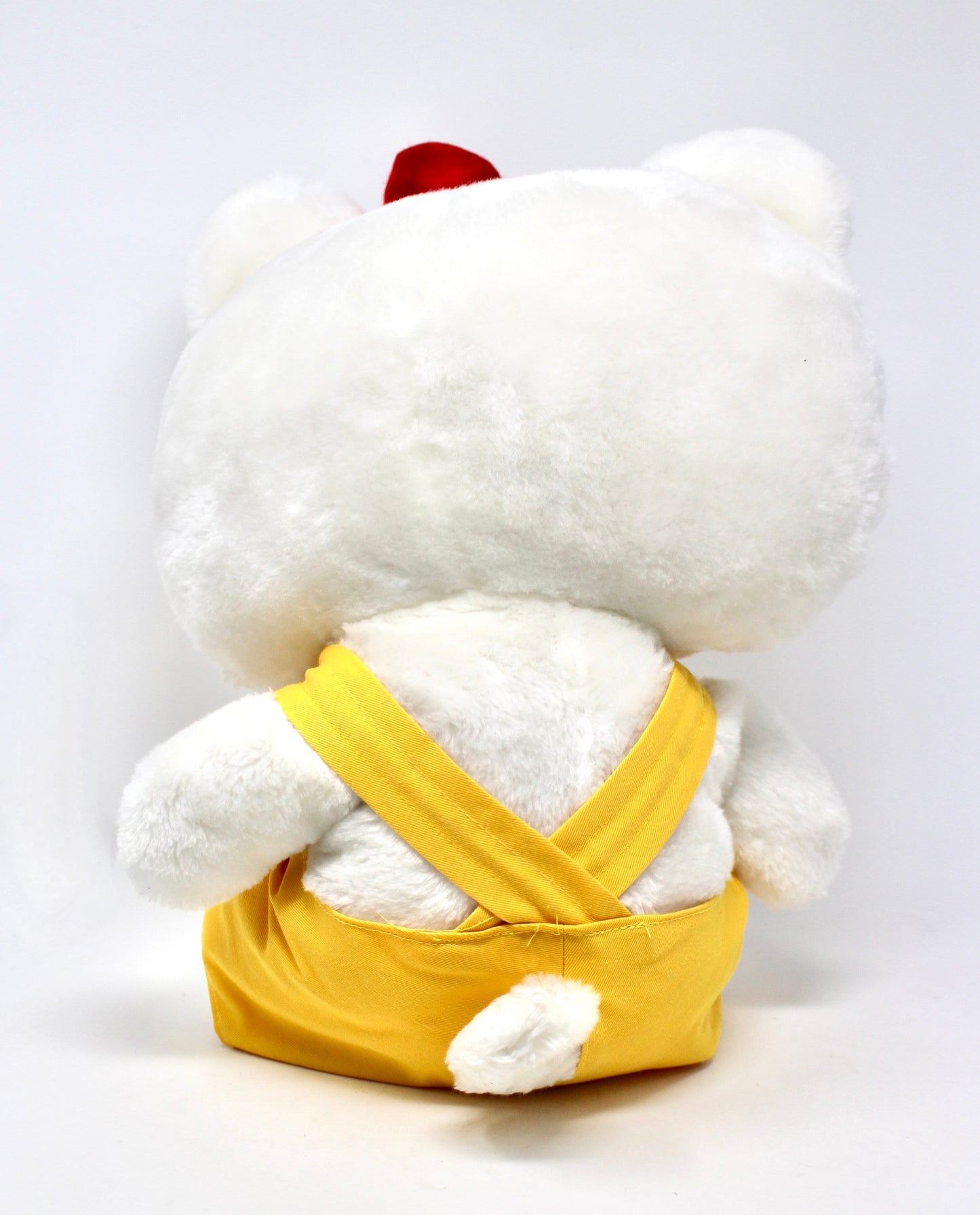 Hello Kitty Plush with Yellow Overalls and Red Bow, Vintage Hello Kitty Stuffed Animal Toy