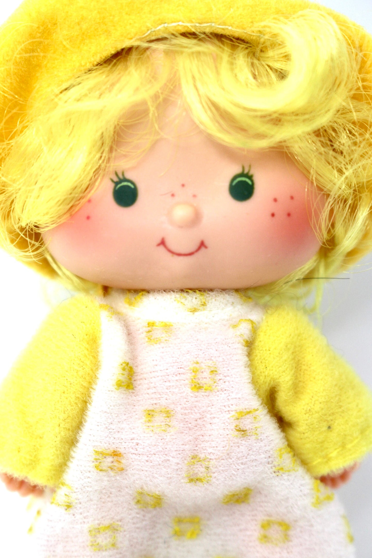 Butter Cookie Strawberry Shortcake Doll with Jelly Bear Pet and Comb, Vintage 80s SSC Yellow Polka Dot Dress Scented Toys